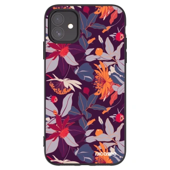 Picasee Μαύρη θήκη σιλικόνης για Apple iPhone 11 - Purple Leaf