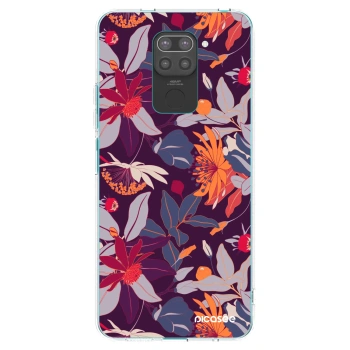 Picasee Μαύρη θήκη σιλικόνης για Xiaomi Redmi Note 9 - Purple Leaf