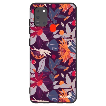 Picasee Μαύρη θήκη σιλικόνης για Samsung Galaxy A21s - Purple Leaf
