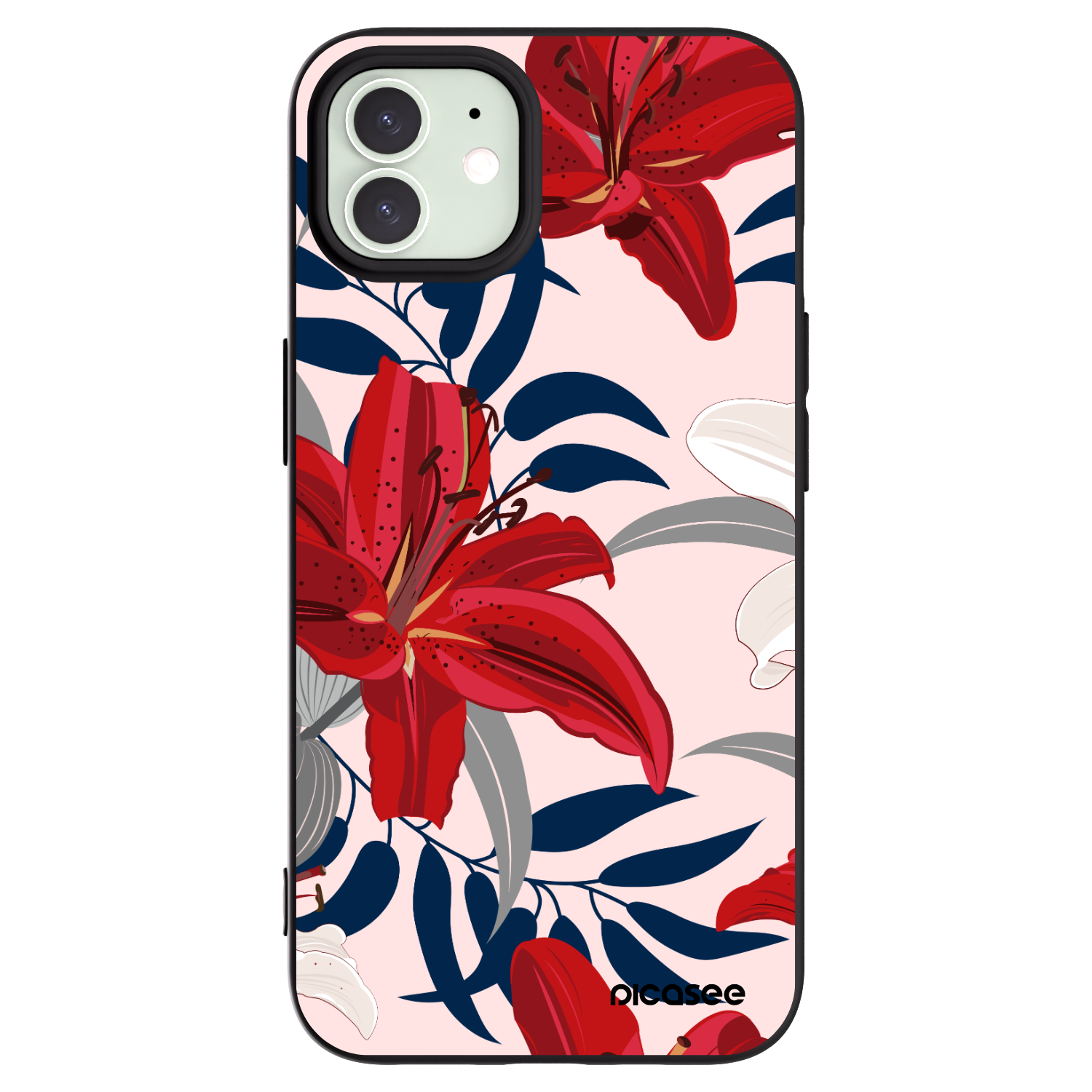 Picasee Μαύρη θήκη σιλικόνης για Apple iPhone 12 - Red Lily