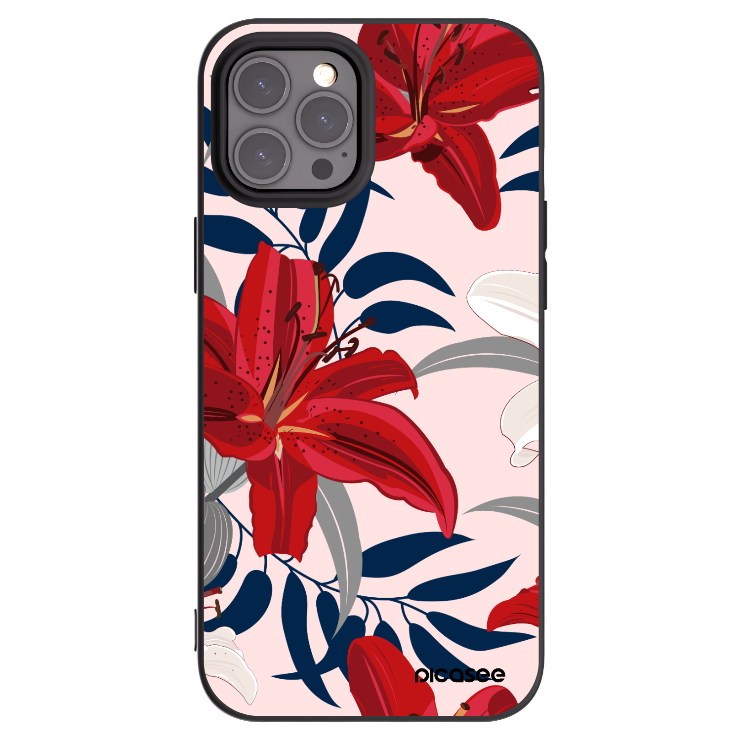 Picasee Μαύρη θήκη σιλικόνης για Apple iPhone 12 Pro Max - Red Lily