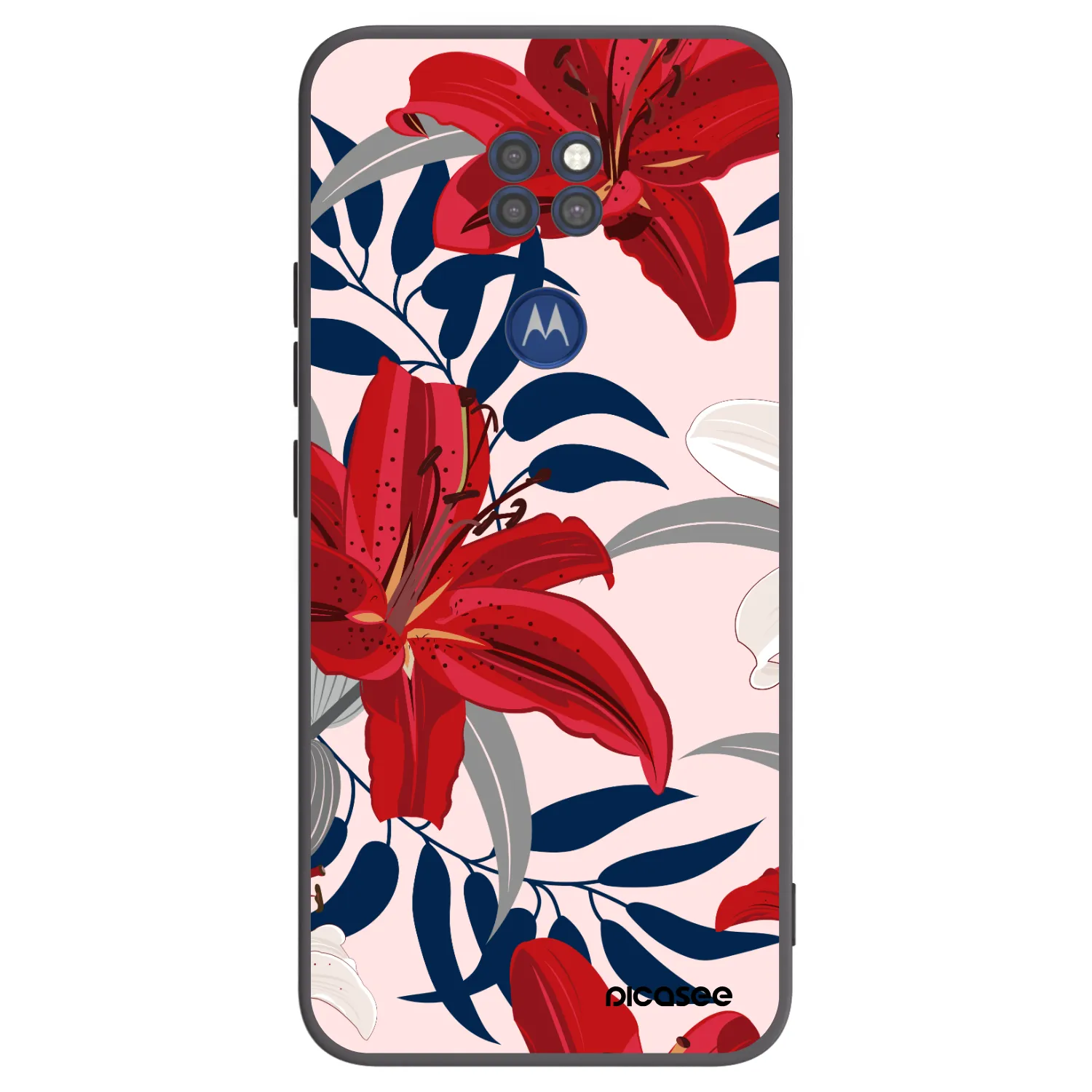 Picasee Μαύρη θήκη σιλικόνης για Motorola Moto G9 Play - Red Lily