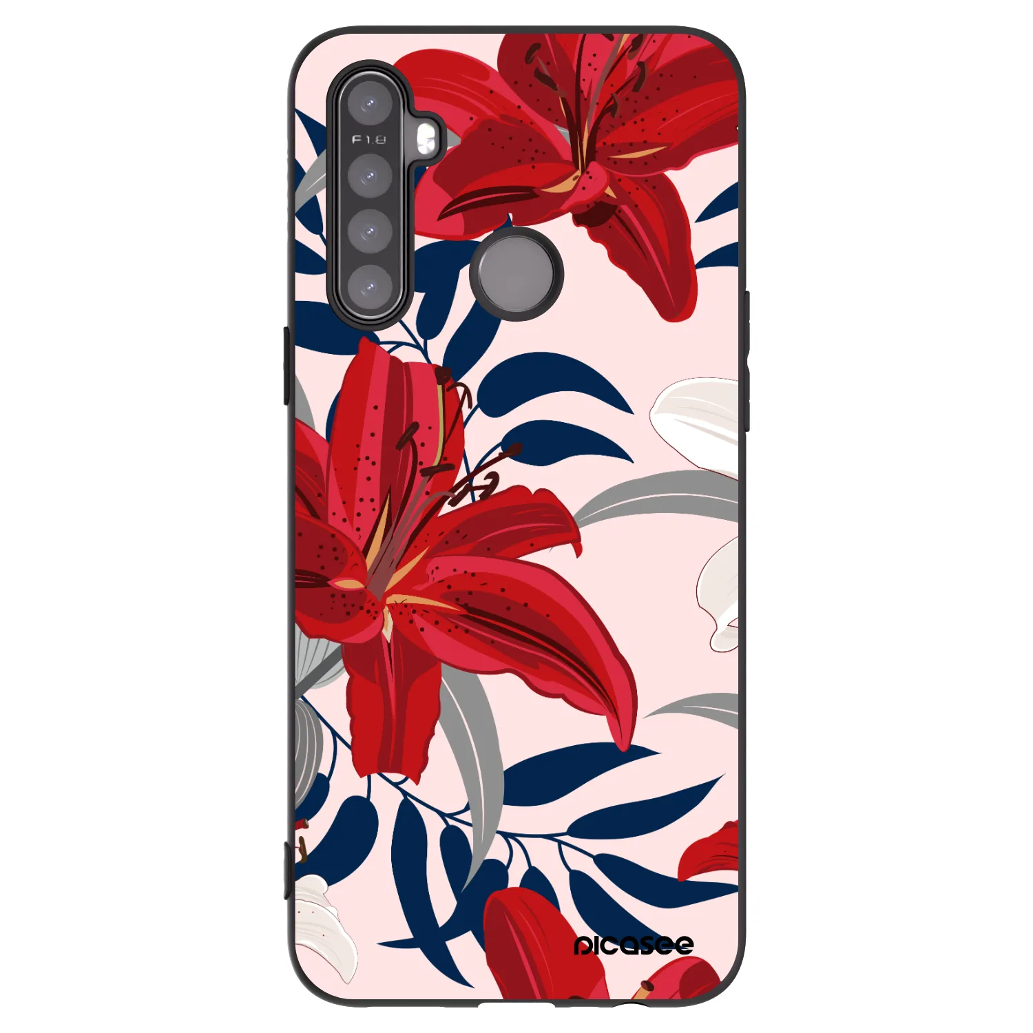 Picasee Μαύρη θήκη σιλικόνης για Realme 6i - Red Lily