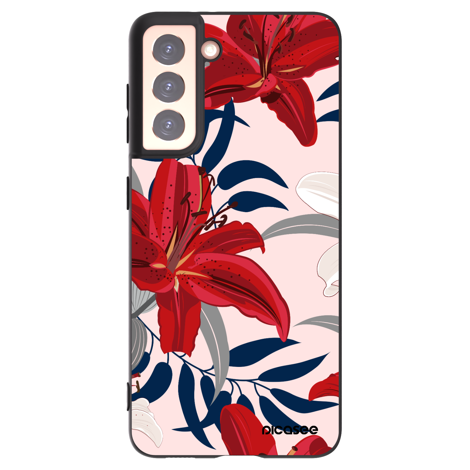 Picasee Μαύρη θήκη σιλικόνης για Samsung Galaxy S21 5G G991B - Red Lily