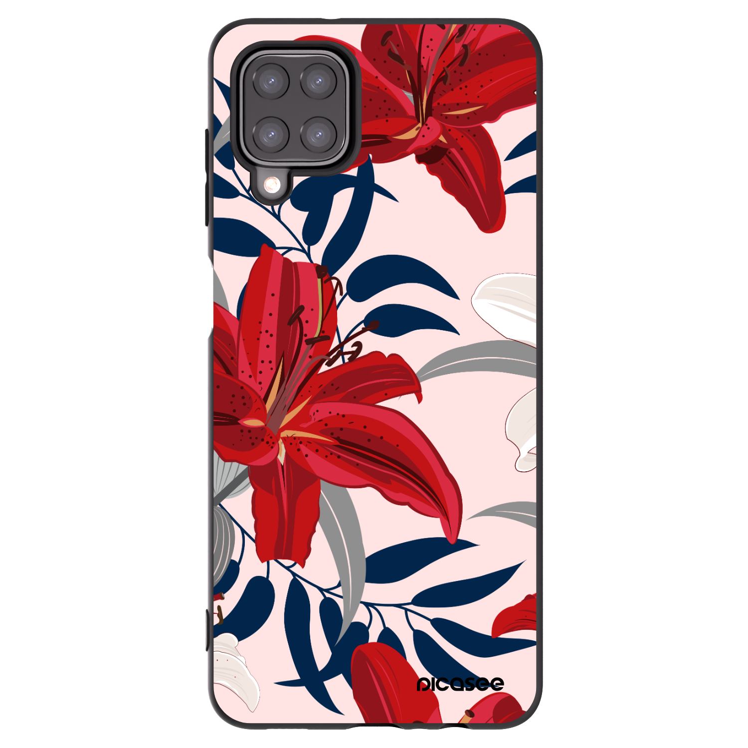 Picasee Μαύρη θήκη σιλικόνης για Samsung Galaxy A12 A125F - Red Lily