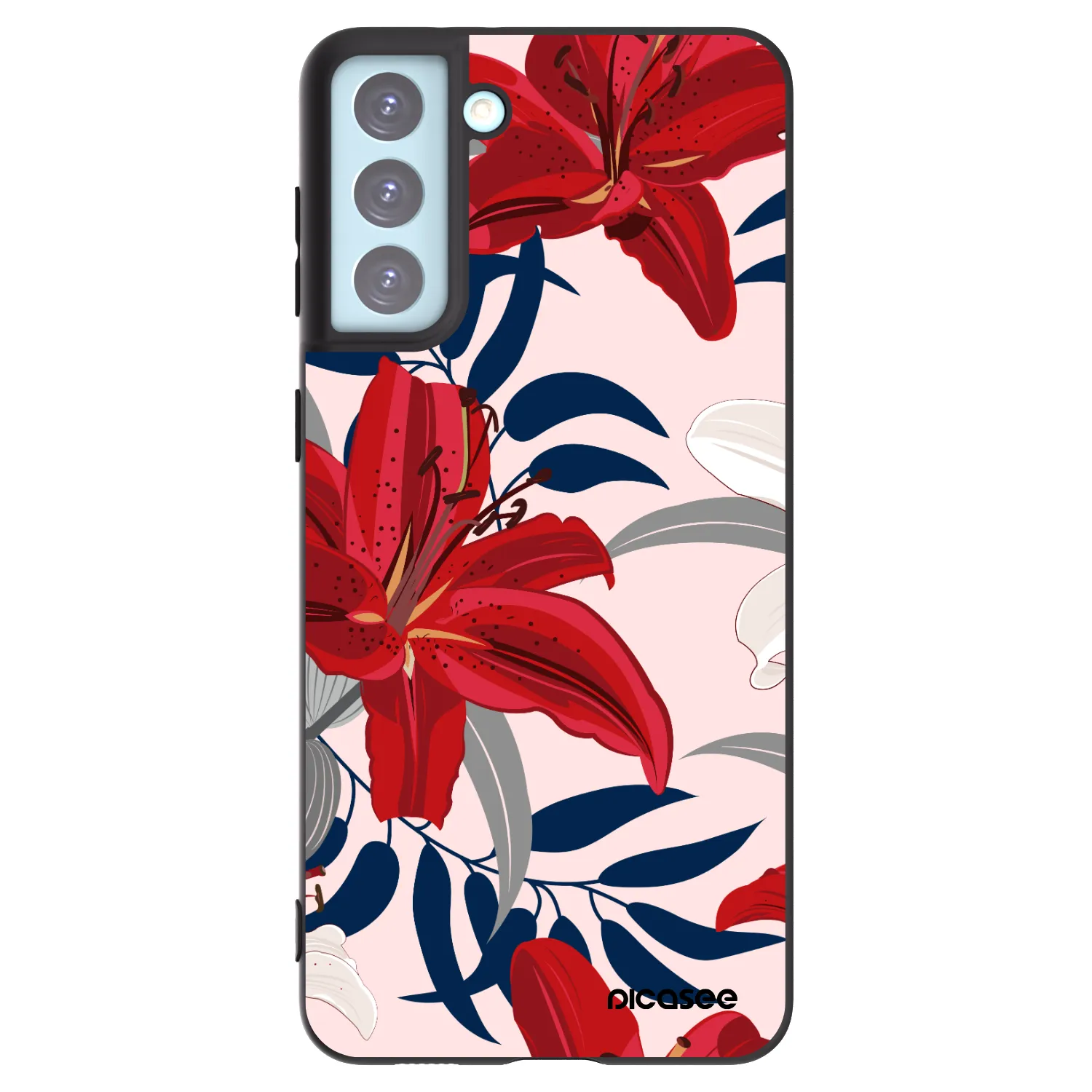 Picasee Μαύρη θήκη σιλικόνης για Samsung Galaxy S21+ 5G G996F - Red Lily