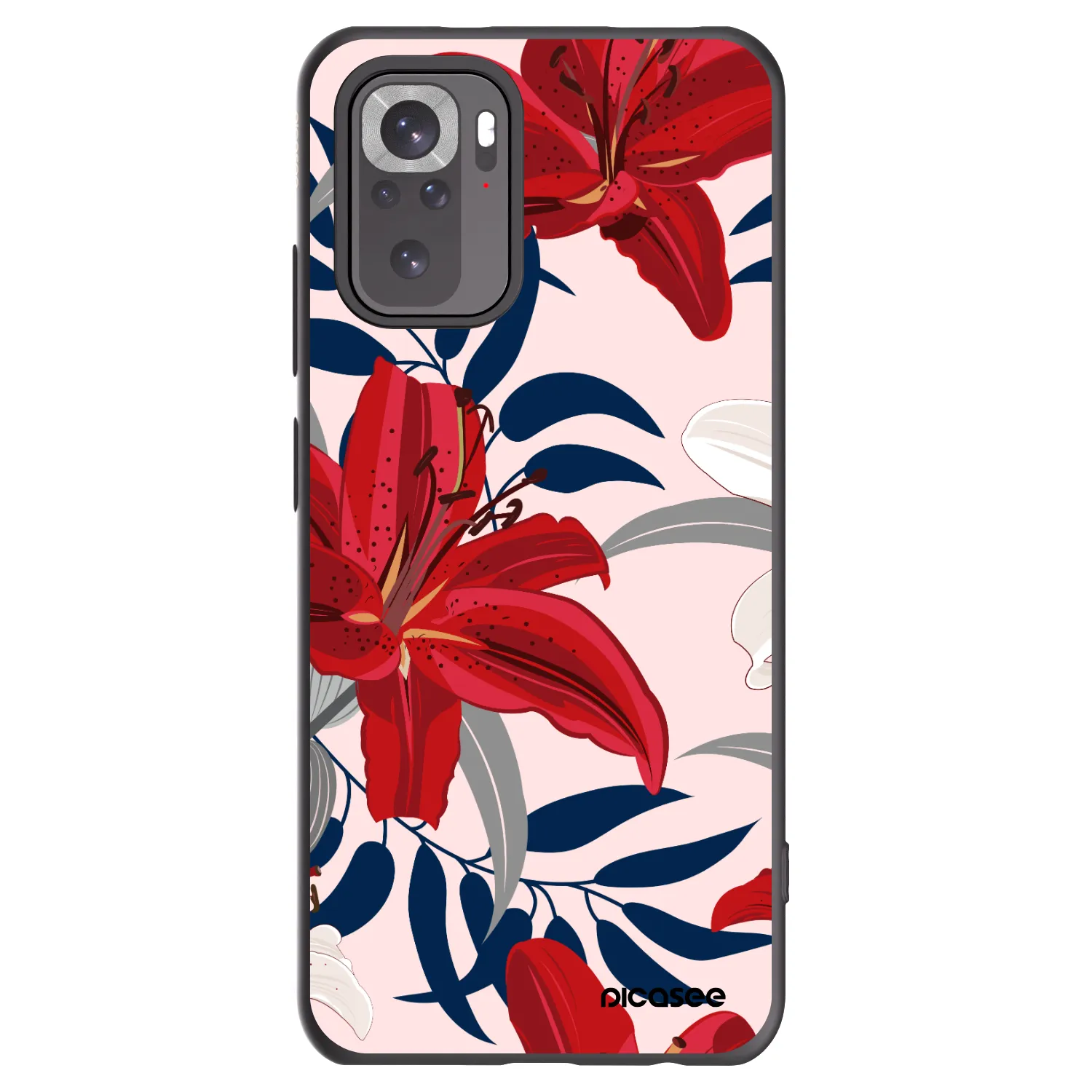 Picasee Μαύρη θήκη σιλικόνης για Xiaomi Redmi Note 10 - Red Lily