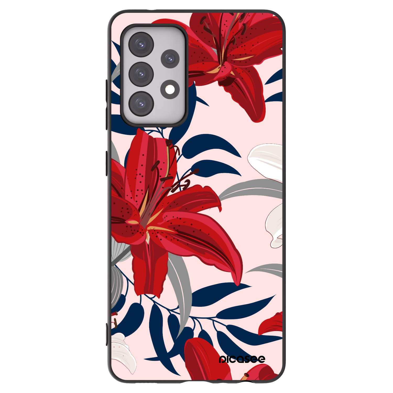 Picasee Μαύρη θήκη σιλικόνης για Samsung Galaxy A52 5G A525F - Red Lily
