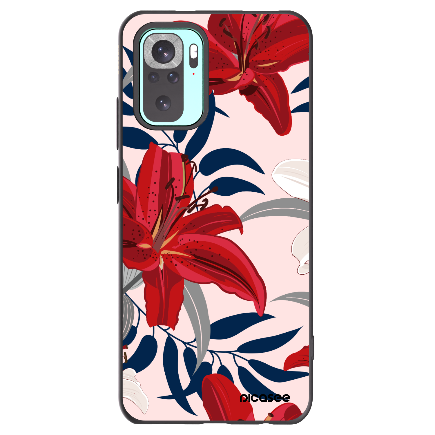 Picasee Μαύρη θήκη σιλικόνης για Xiaomi Redmi Note 10 Pro - Red Lily