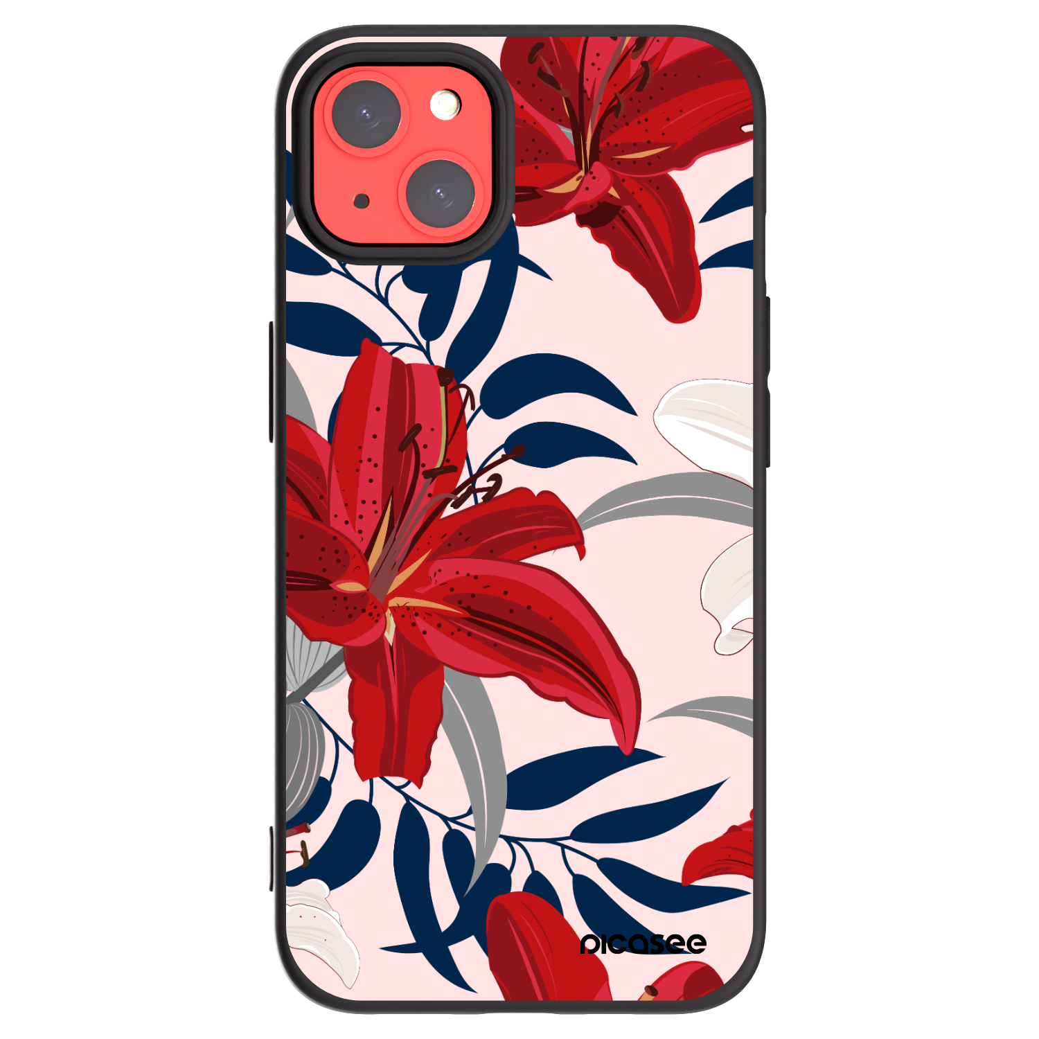 Picasee Μαύρη θήκη σιλικόνης για Apple iPhone 13 - Red Lily
