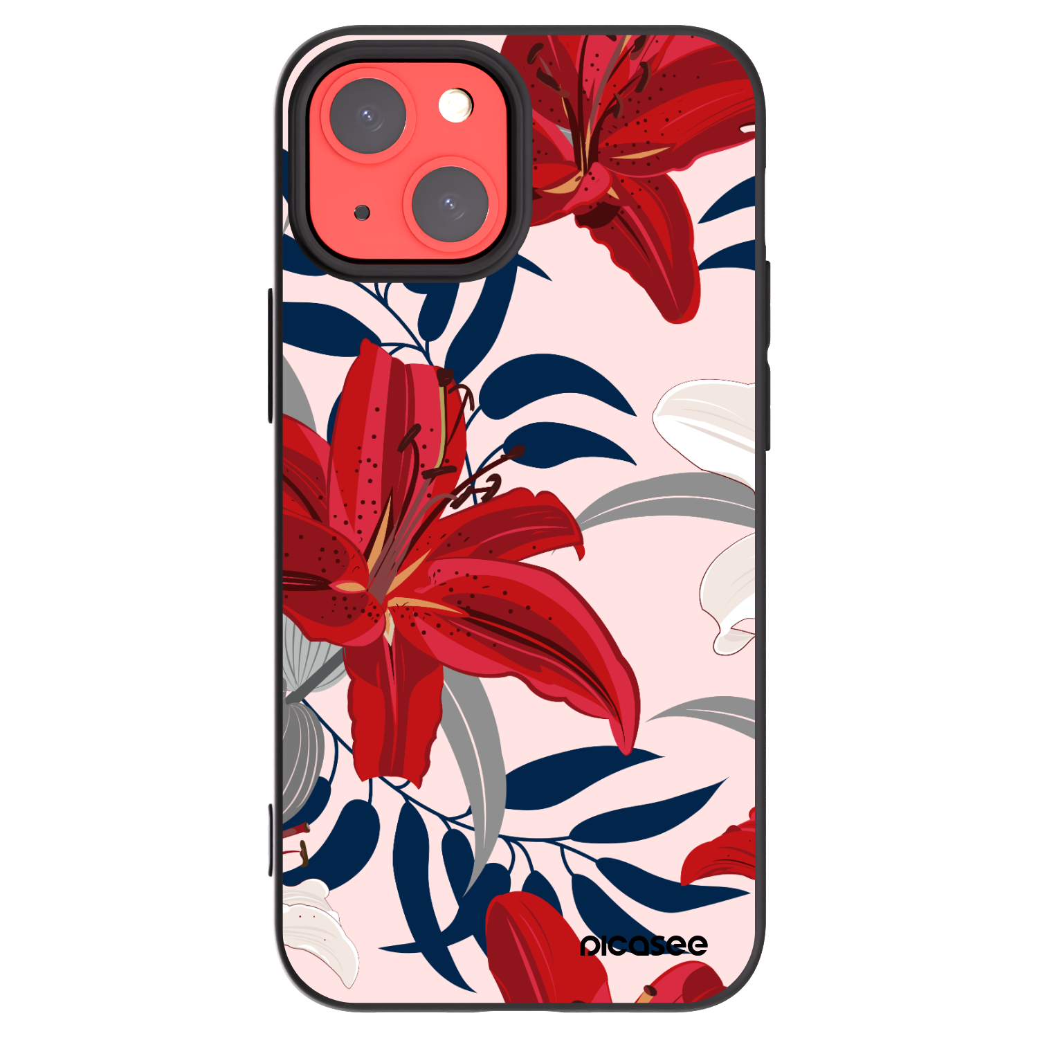 Picasee Μαύρη θήκη σιλικόνης για Apple iPhone 13 mini - Red Lily