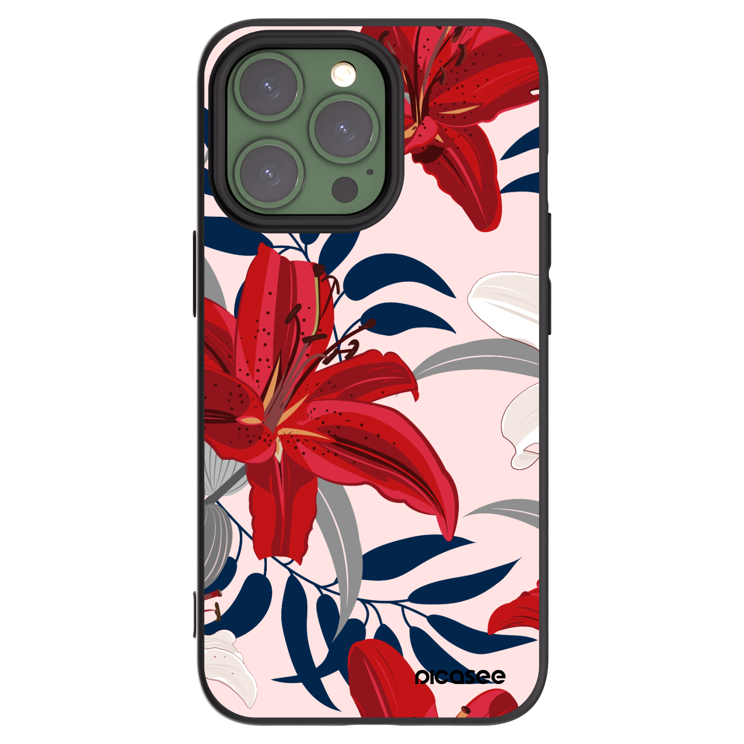 Picasee Μαύρη θήκη σιλικόνης για Apple iPhone 13 Pro - Red Lily