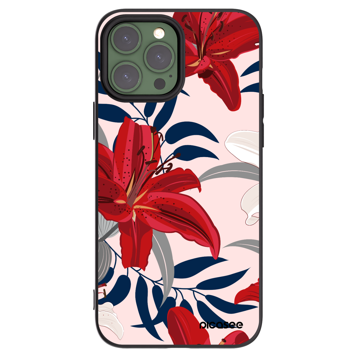 Picasee Μαύρη θήκη σιλικόνης για Apple iPhone 13 Pro Max - Red Lily