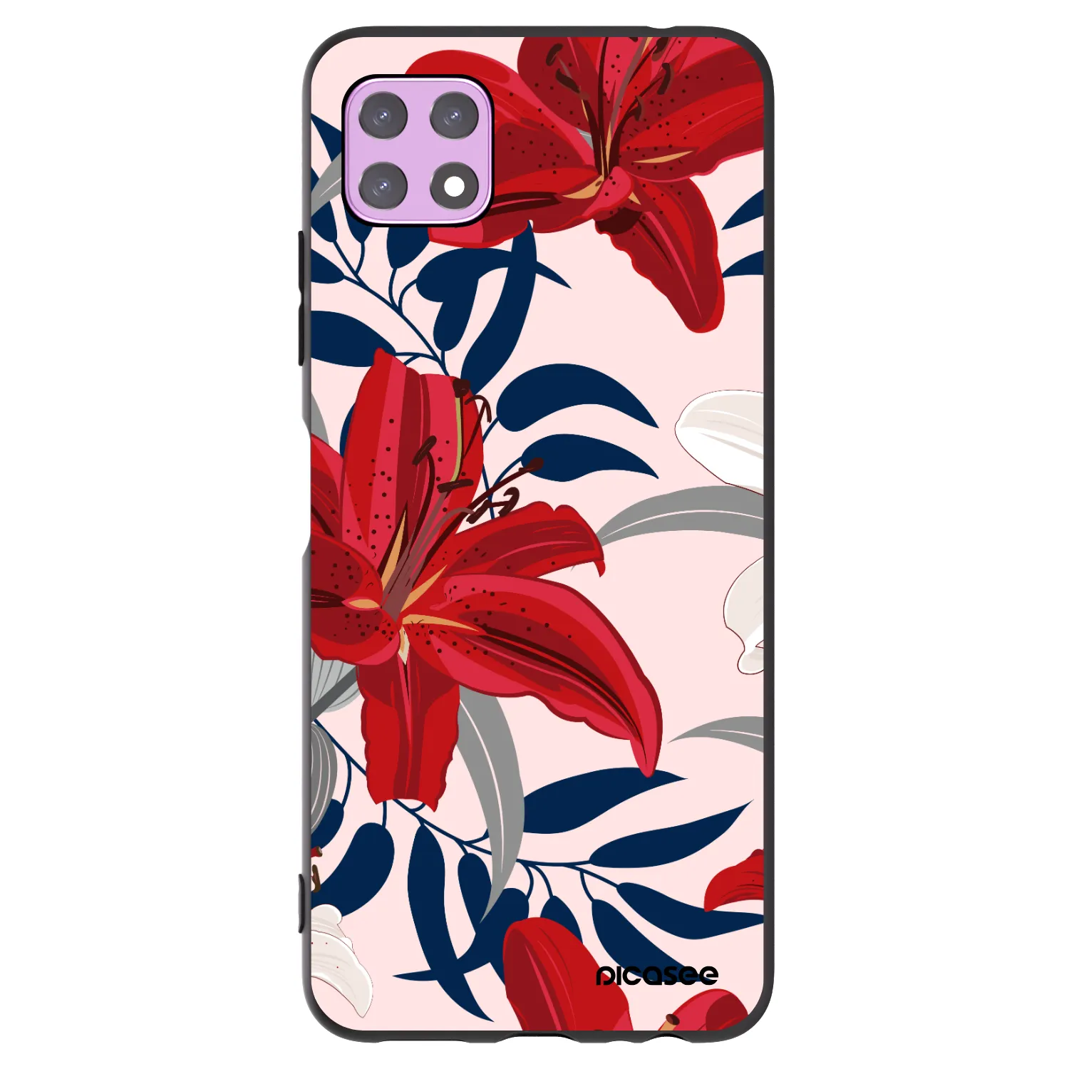 Picasee Μαύρη θήκη σιλικόνης για Samsung Galaxy A22 A226B 5G - Red Lily