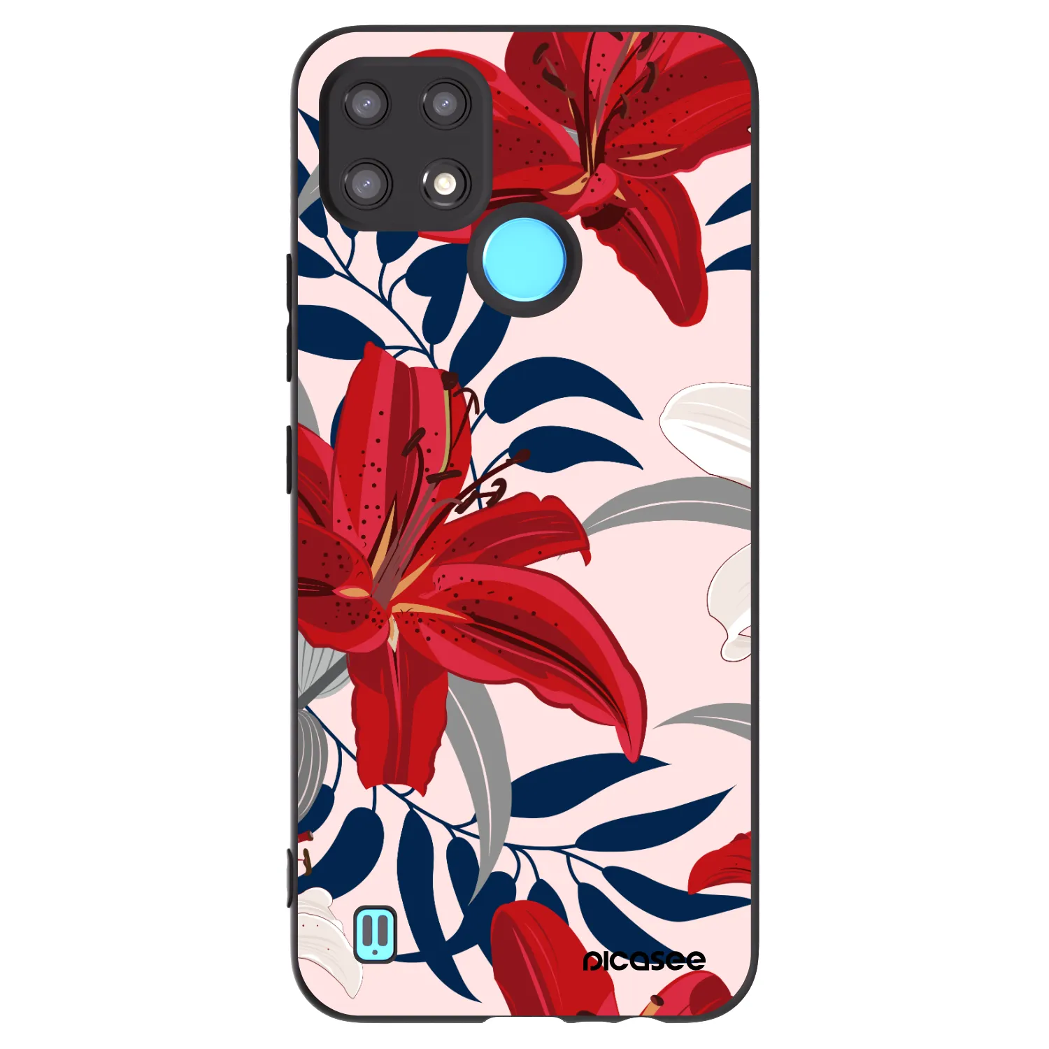 Picasee Μαύρη θήκη σιλικόνης για Realme C21 - Red Lily