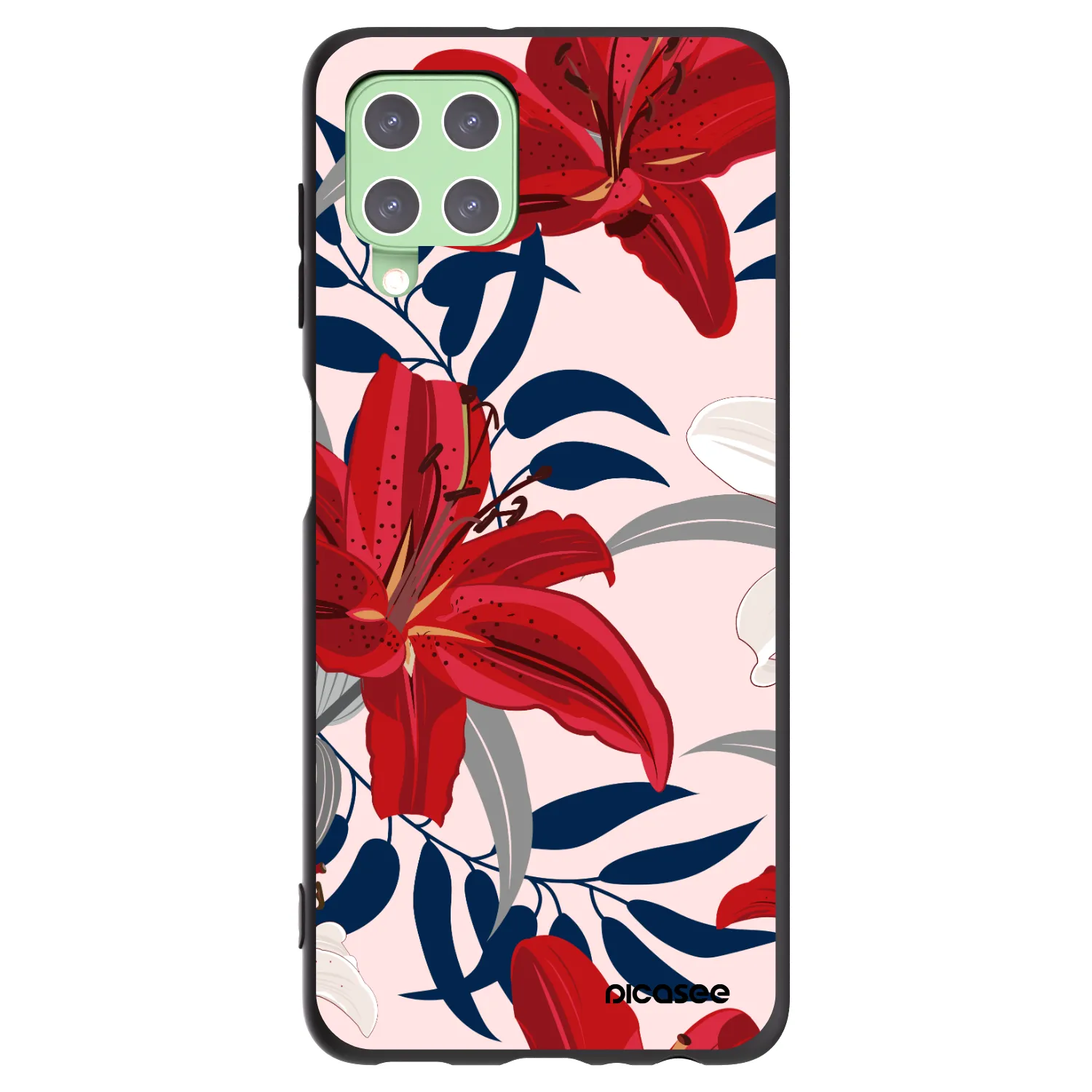 Picasee Μαύρη θήκη σιλικόνης για Samsung Galaxy A22 A225F 4G - Red Lily