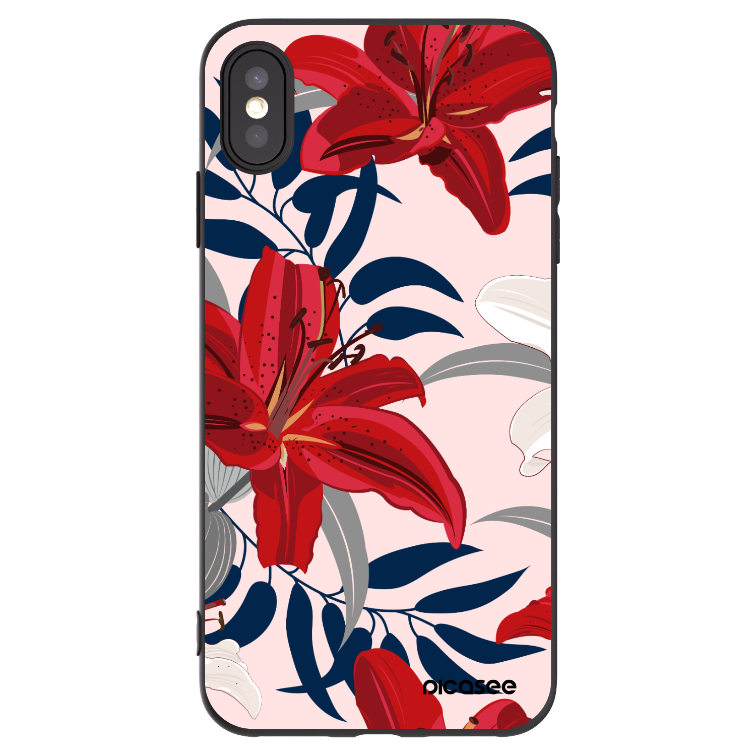 Picasee Μαύρη θήκη σιλικόνης για Apple iPhone XS Max - Red Lily