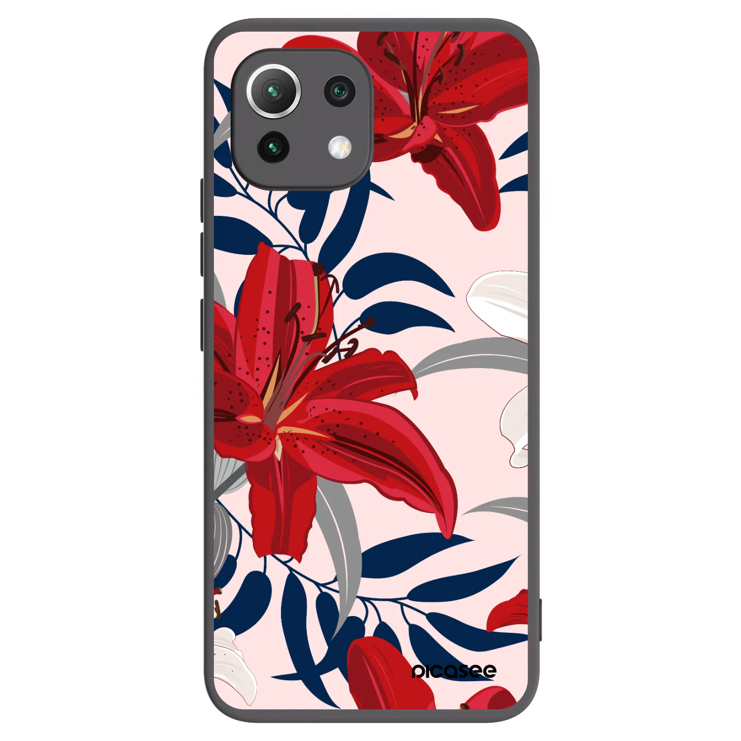 Picasee Μαύρη θήκη σιλικόνης για Xiaomi 11 Lite 5G NE - Red Lily