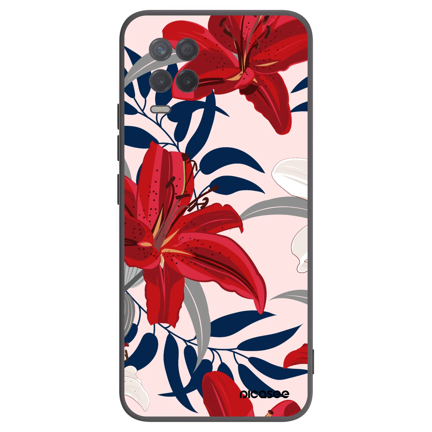 Picasee Μαύρη θήκη σιλικόνης για Realme 8 5G - Red Lily
