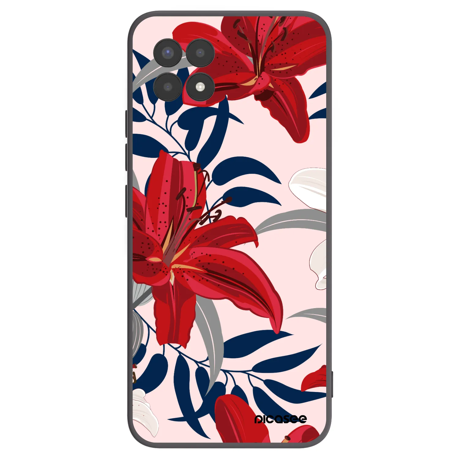Picasee Μαύρη θήκη σιλικόνης για Realme 8i - Red Lily