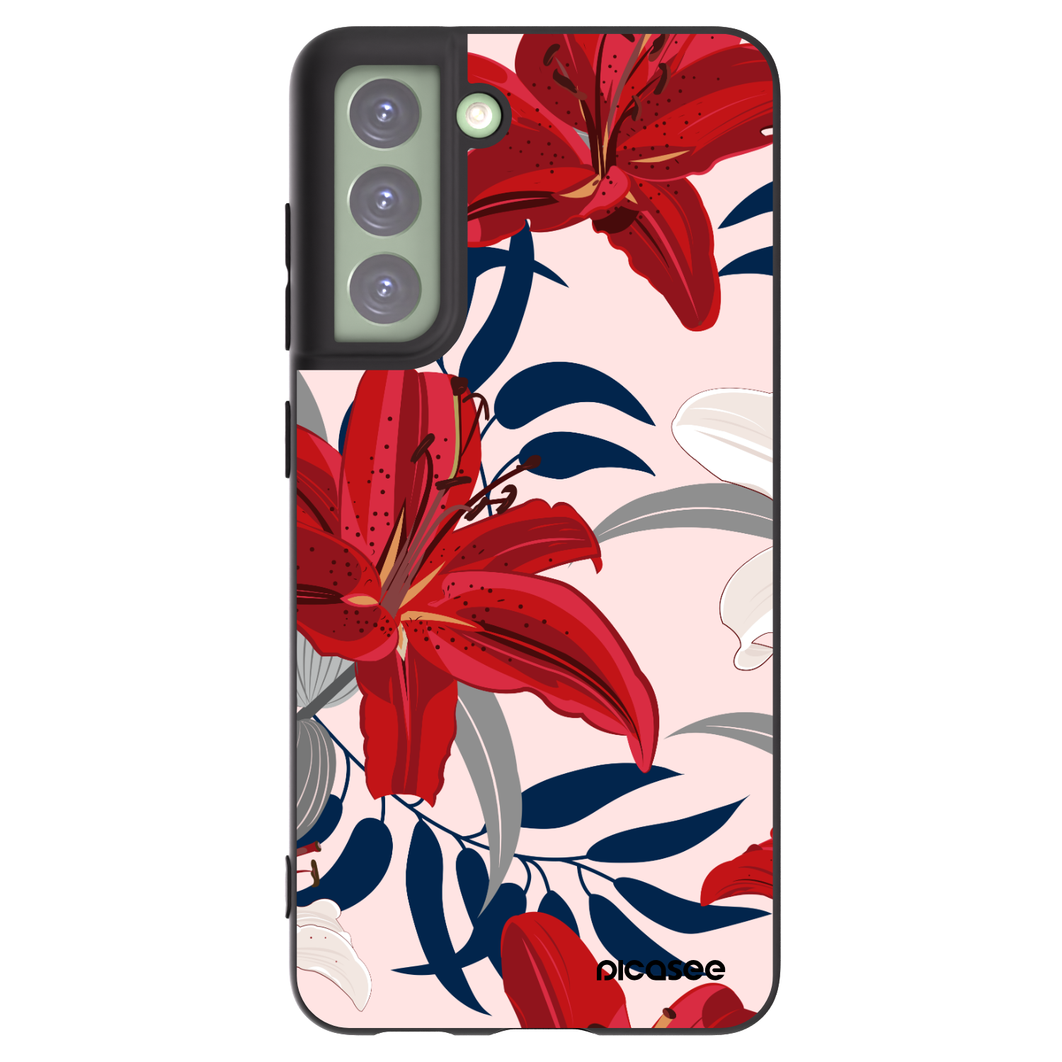Picasee Μαύρη θήκη σιλικόνης για Samsung Galaxy S21 FE 5G - Red Lily