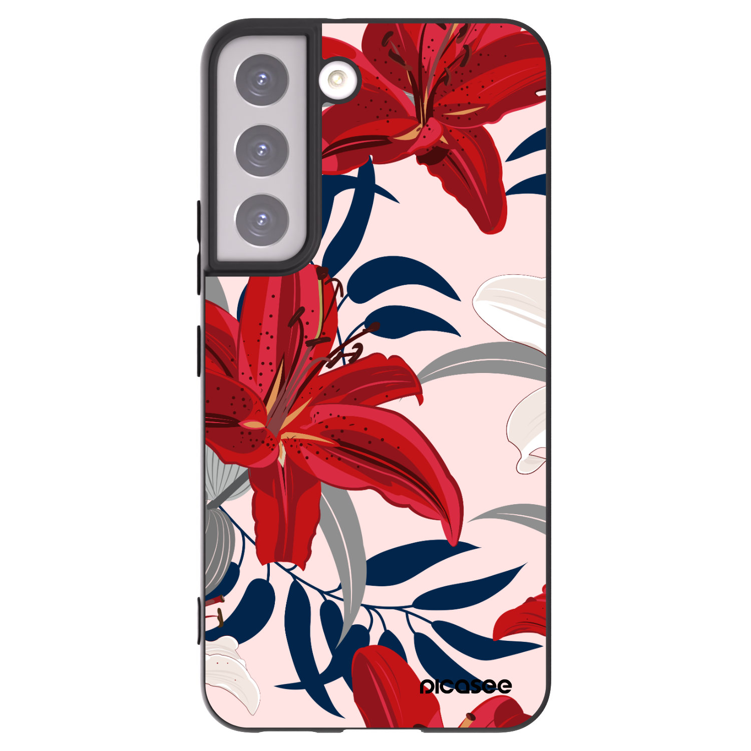 Picasee Μαύρη θήκη σιλικόνης για Samsung Galaxy S22 5G - Red Lily