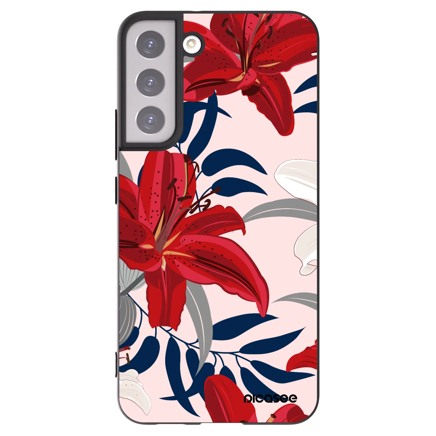 Picasee Μαύρη θήκη σιλικόνης για Samsung Galaxy S22+ 5G - Red Lily