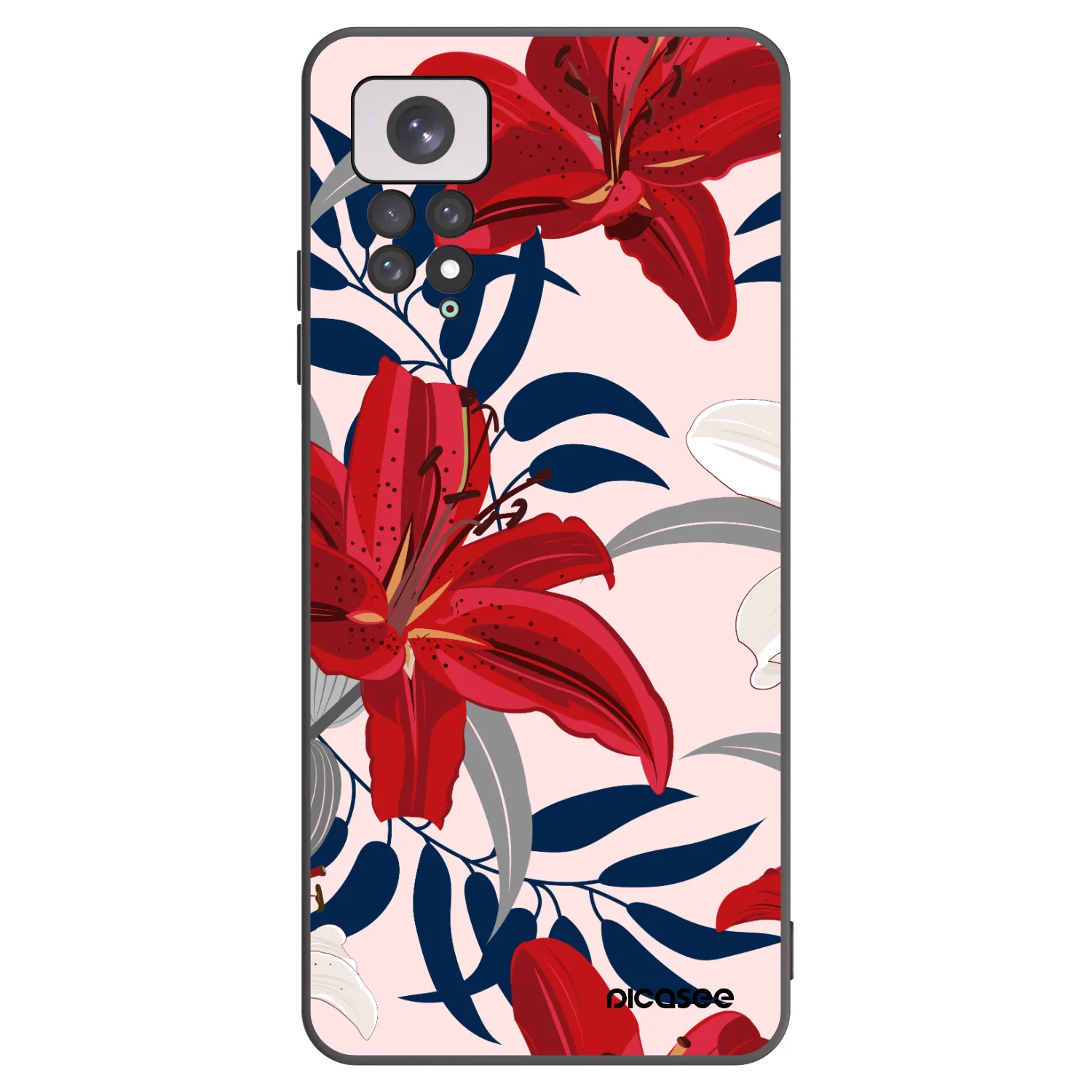 Picasee Μαύρη θήκη σιλικόνης για Xiaomi Redmi Note 11 - Red Lily