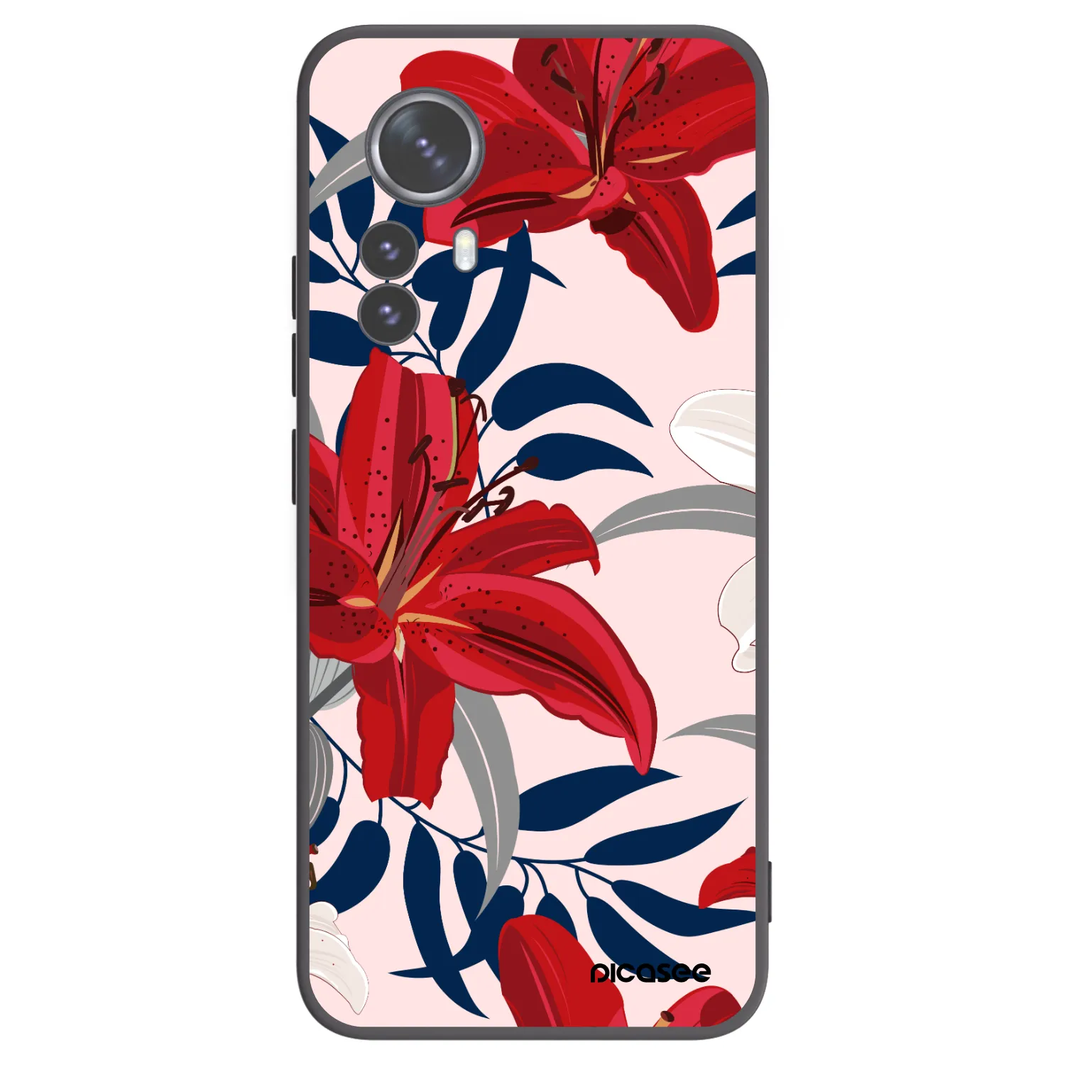 Picasee Μαύρη θήκη σιλικόνης για Xiaomi 12 Pro - Red Lily
