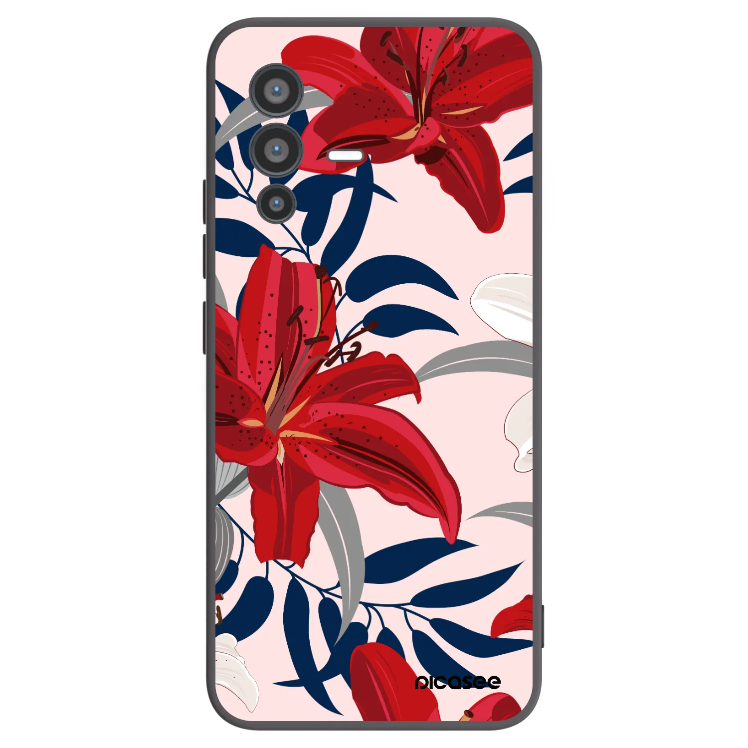 Picasee Μαύρη θήκη σιλικόνης για Vivo V23 5G - Red Lily