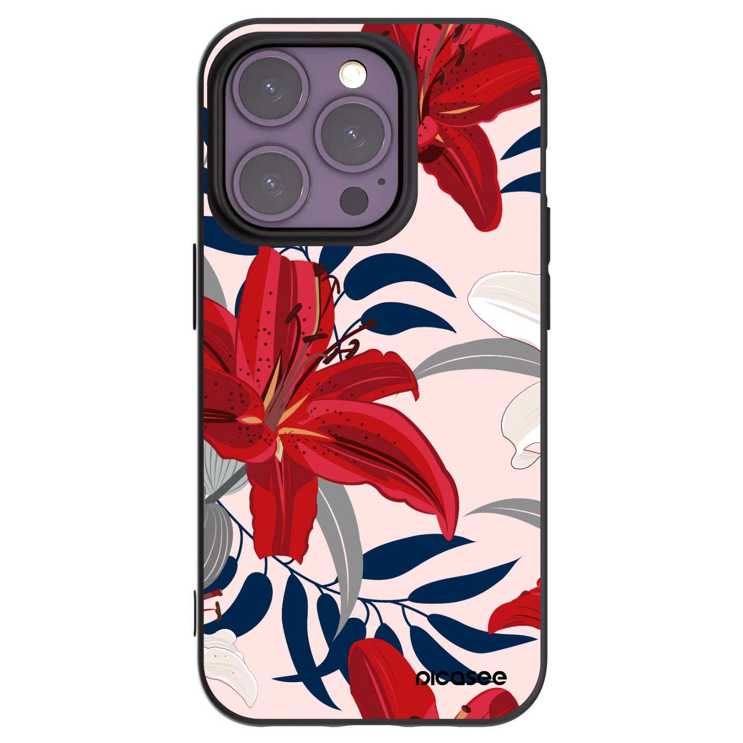 Picasee Μαύρη θήκη σιλικόνης για Apple iPhone 14 Pro - Red Lily