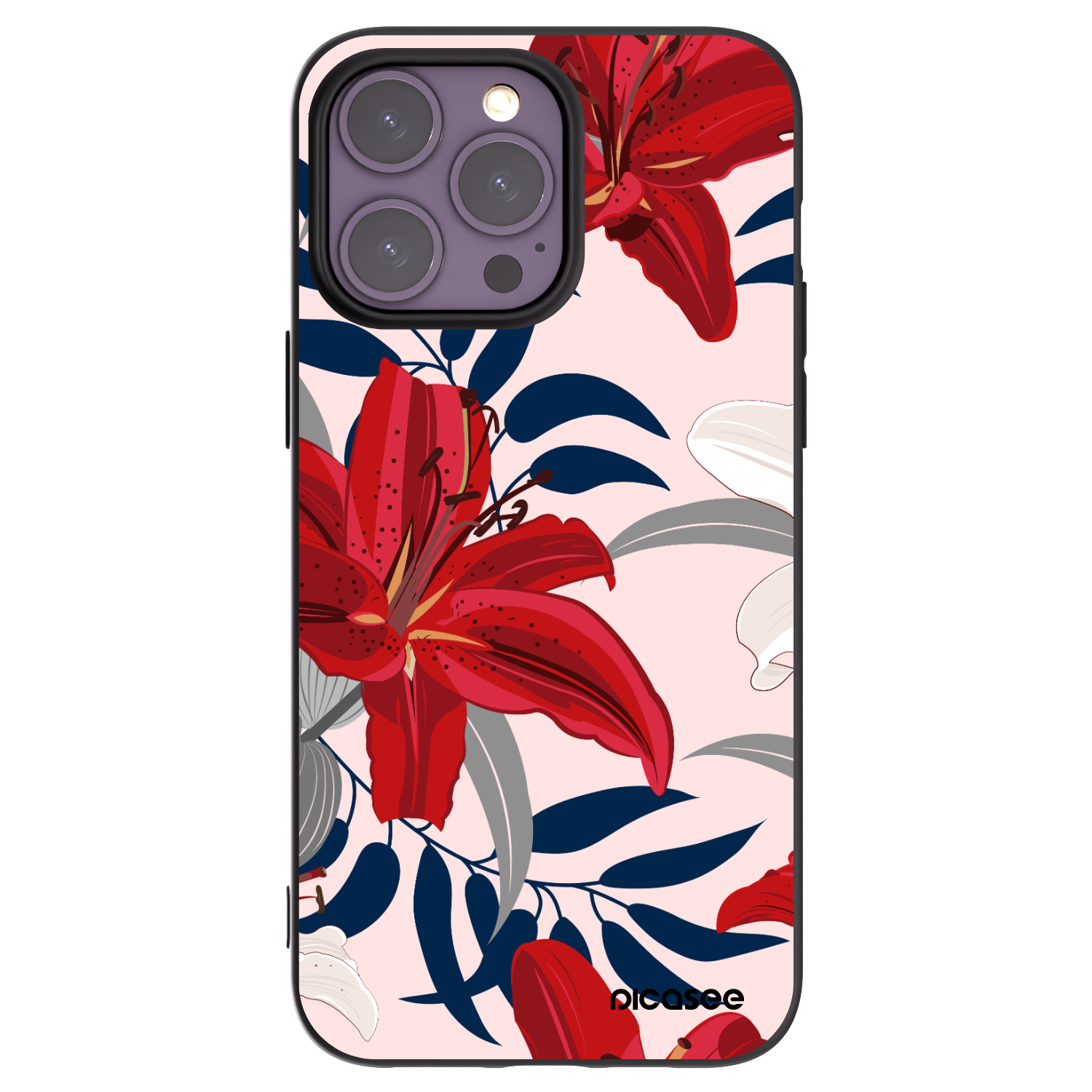 Picasee Μαύρη θήκη σιλικόνης για Apple iPhone 14 Pro Max - Red Lily