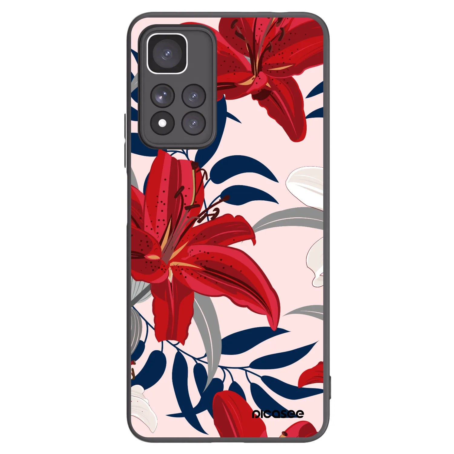 Picasee Μαύρη θήκη σιλικόνης για Xiaomi Redmi Note 11 Pro+ 5G - Red Lily