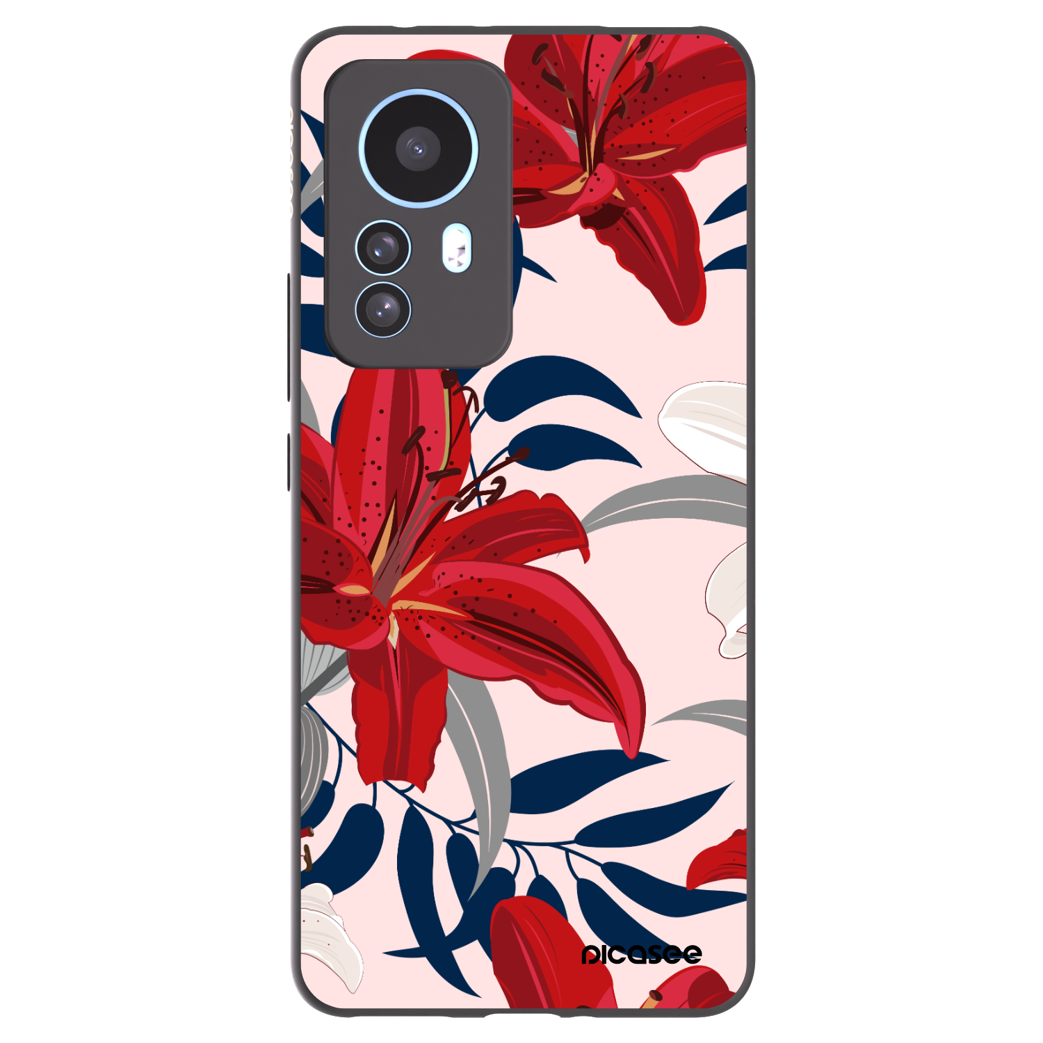 Picasee Μαύρη θήκη σιλικόνης για Xiaomi 12T Pro - Red Lily