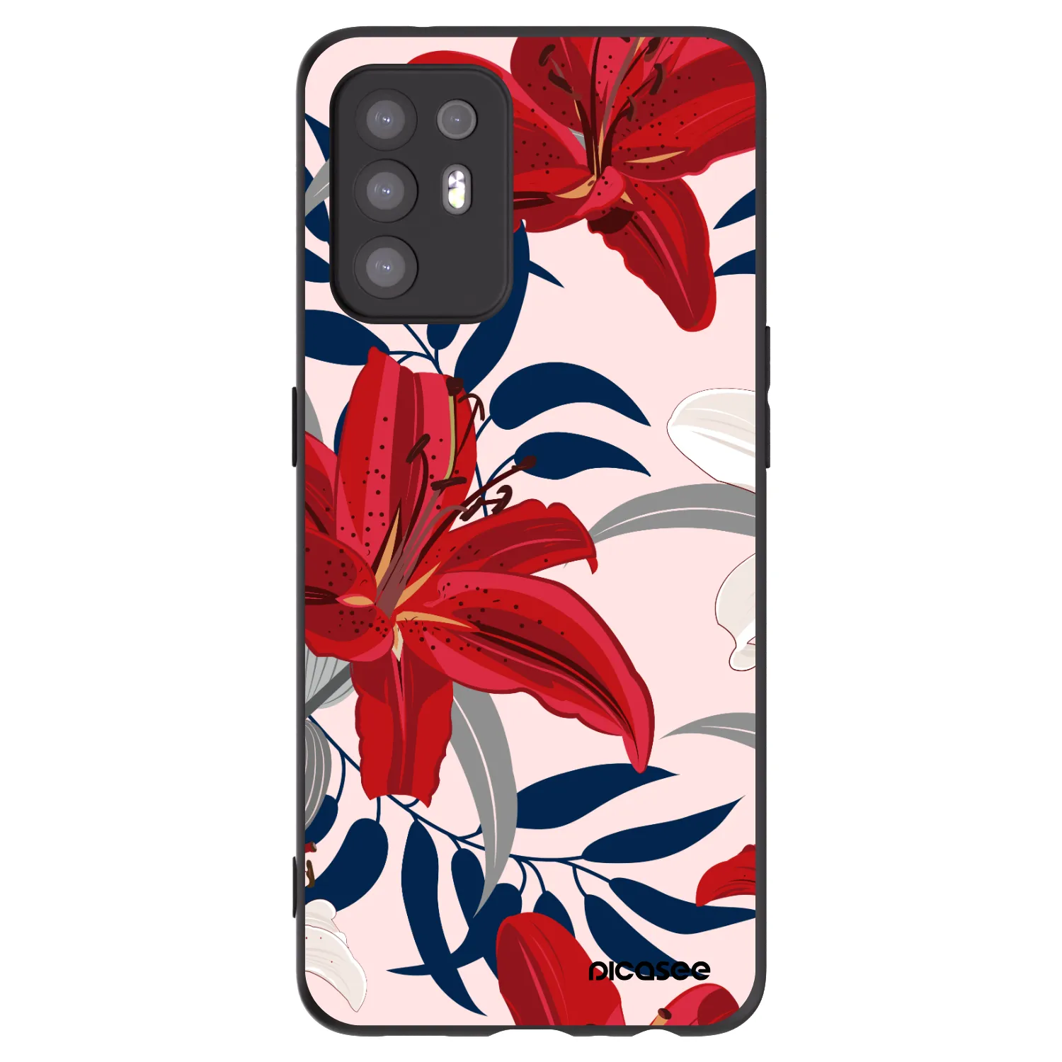 Picasee Μαύρη θήκη σιλικόνης για OPPO A94 5G - Red Lily