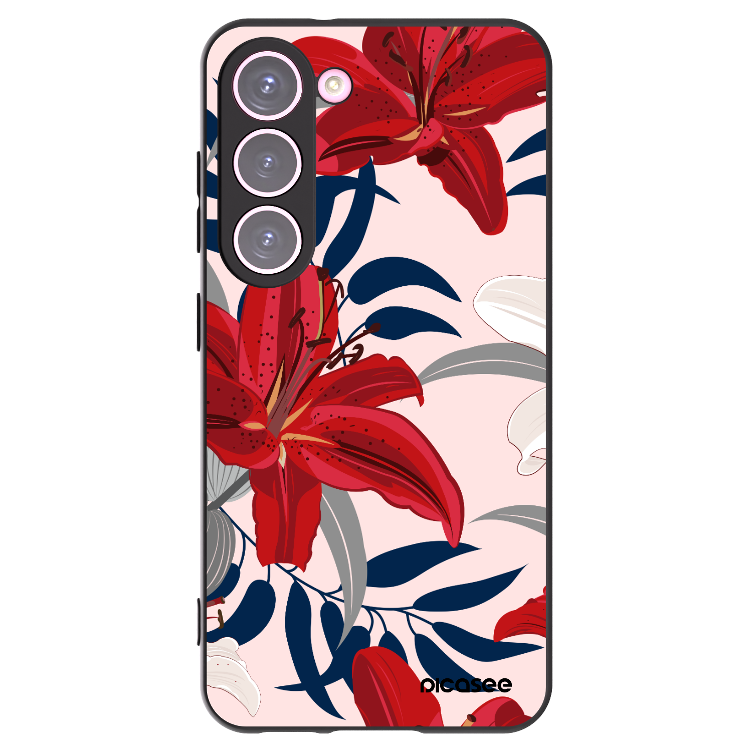 Picasee Μαύρη θήκη σιλικόνης για Samsung Galaxy S23 5G - Red Lily