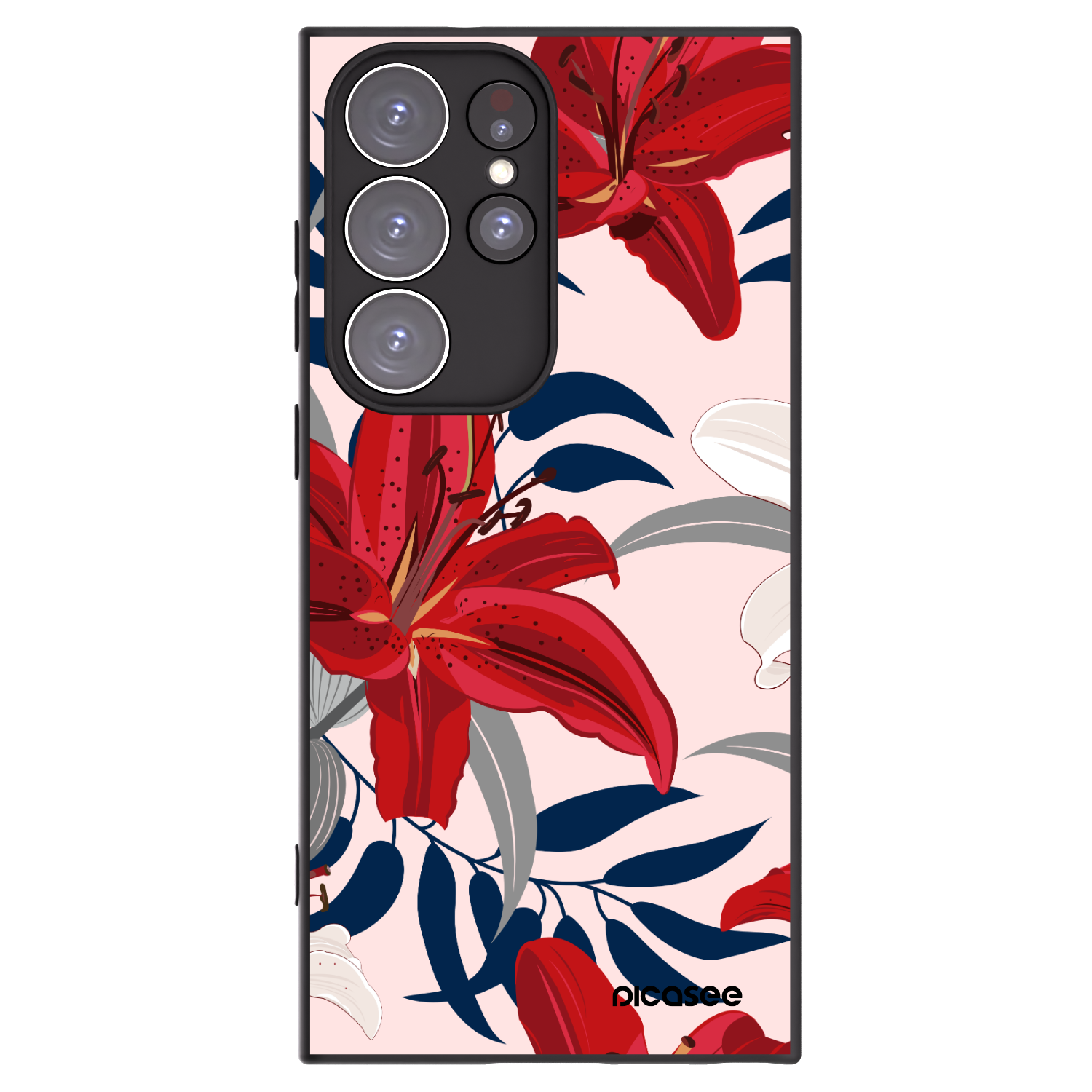 Picasee Μαύρη θήκη σιλικόνης για Samsung Galaxy S23 Ultra 5G - Red Lily