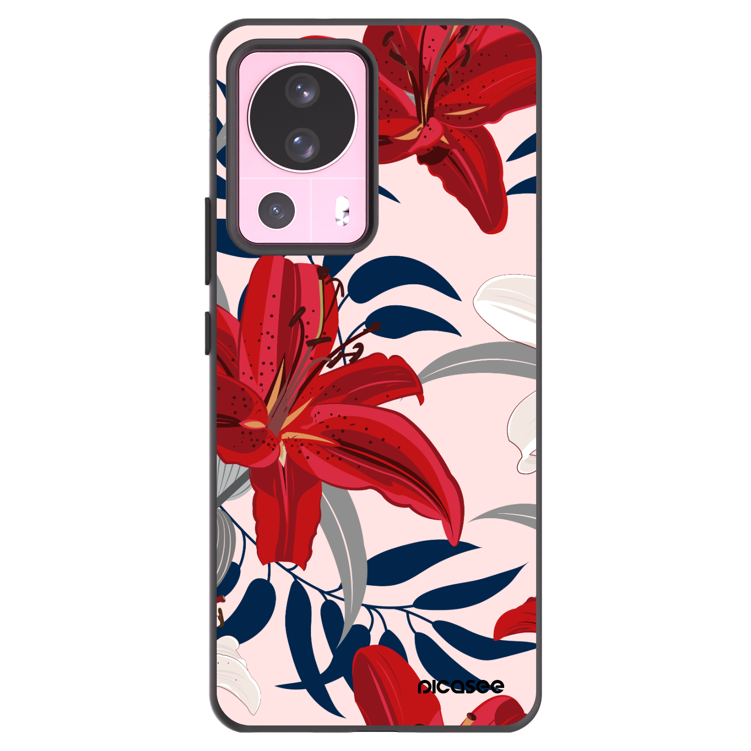 Picasee Μαύρη θήκη σιλικόνης για Xiaomi 13 Lite - Red Lily