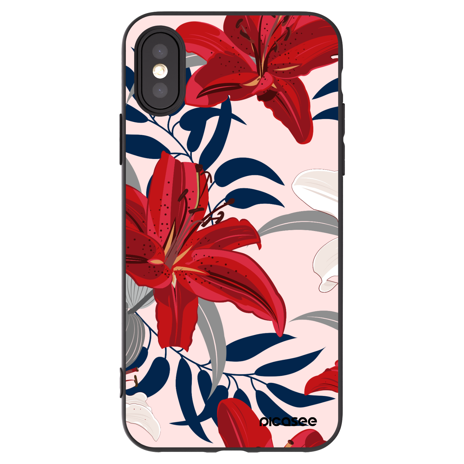 Picasee Μαύρη θήκη σιλικόνης για Apple iPhone X/XS - Red Lily