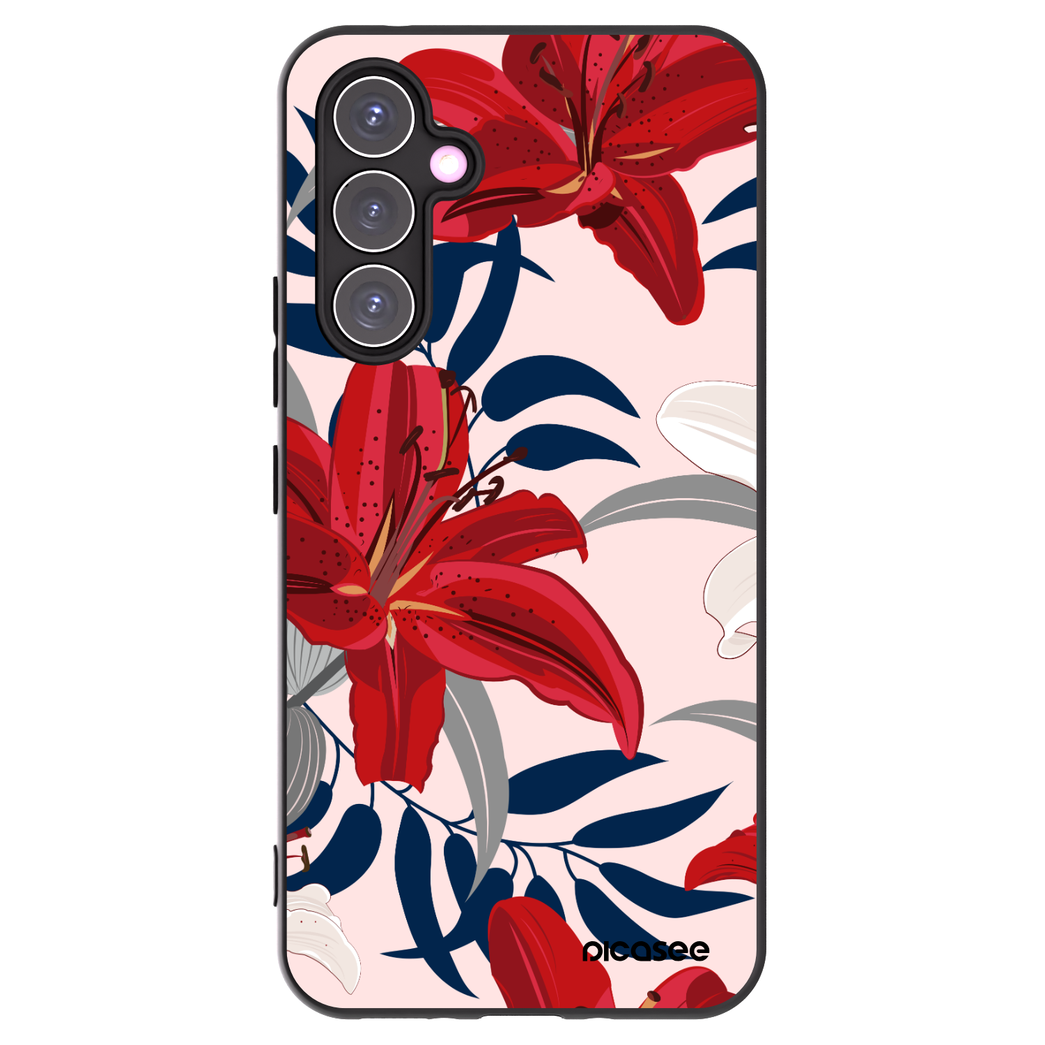 Picasee Μαύρη θήκη σιλικόνης για Samsung Galaxy A54 5G A546B - Red Lily