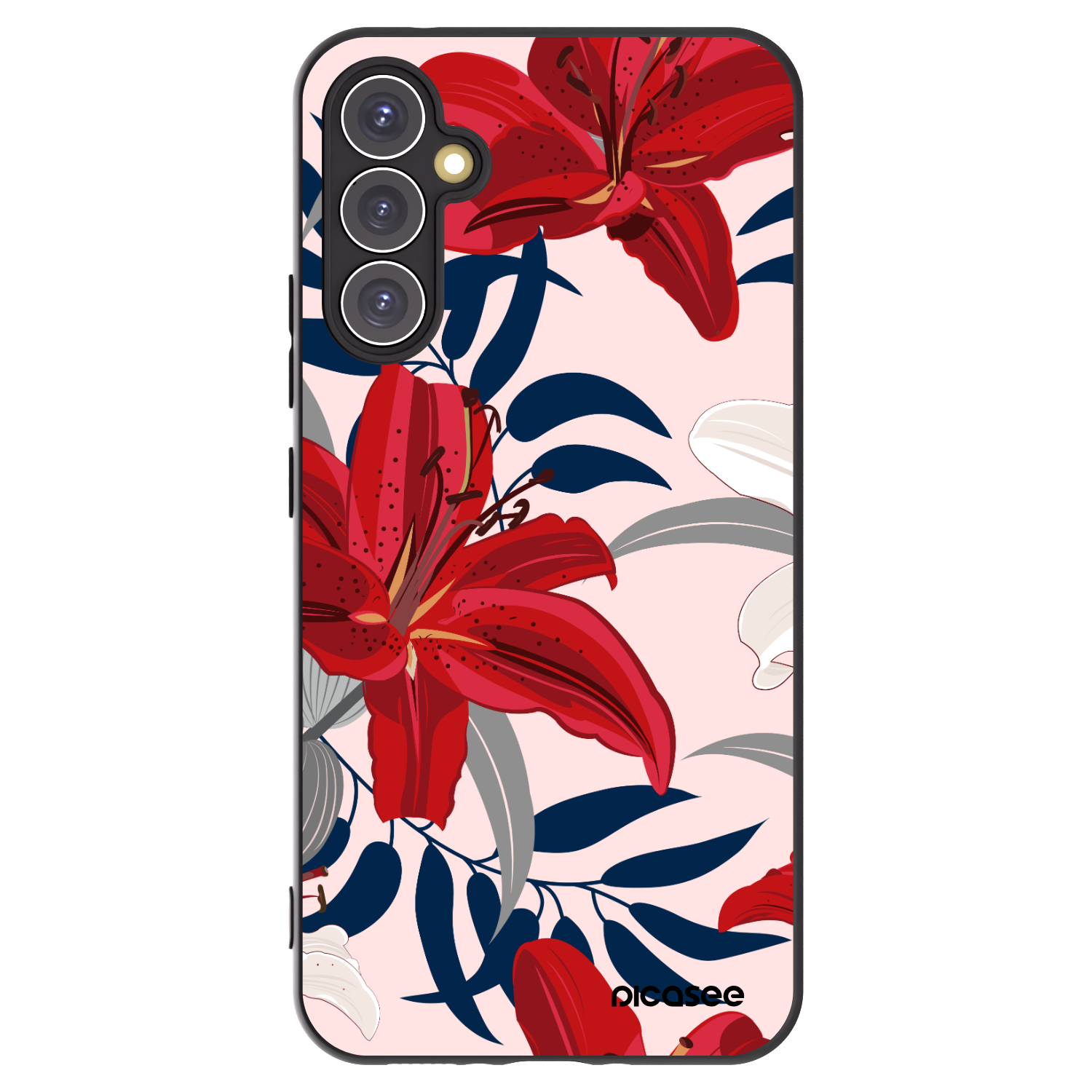 Picasee Μαύρη θήκη σιλικόνης για Samsung Galaxy A34 5G A346B - Red Lily
