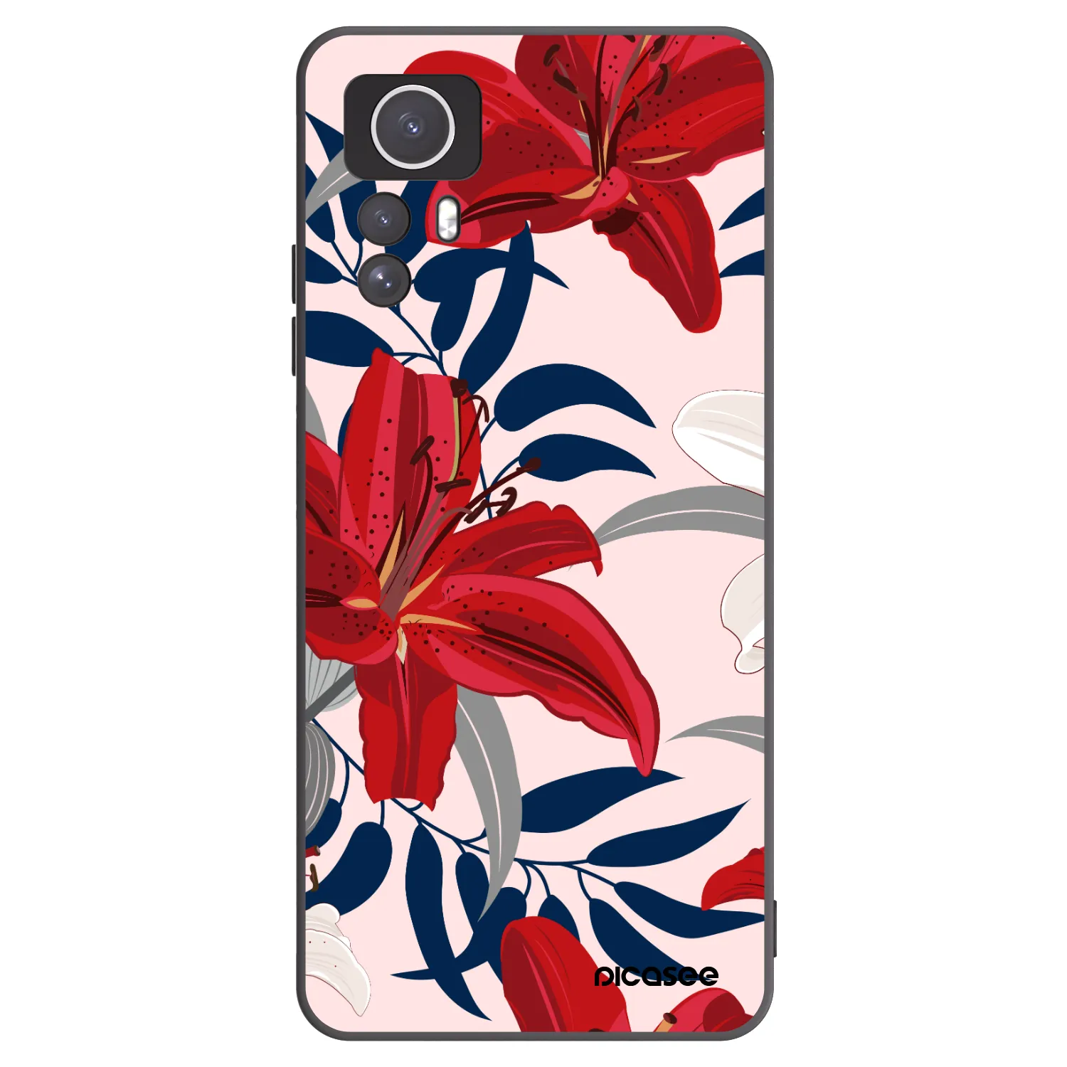 Picasee Μαύρη θήκη σιλικόνης για Xiaomi Redmi Note 12S - Red Lily