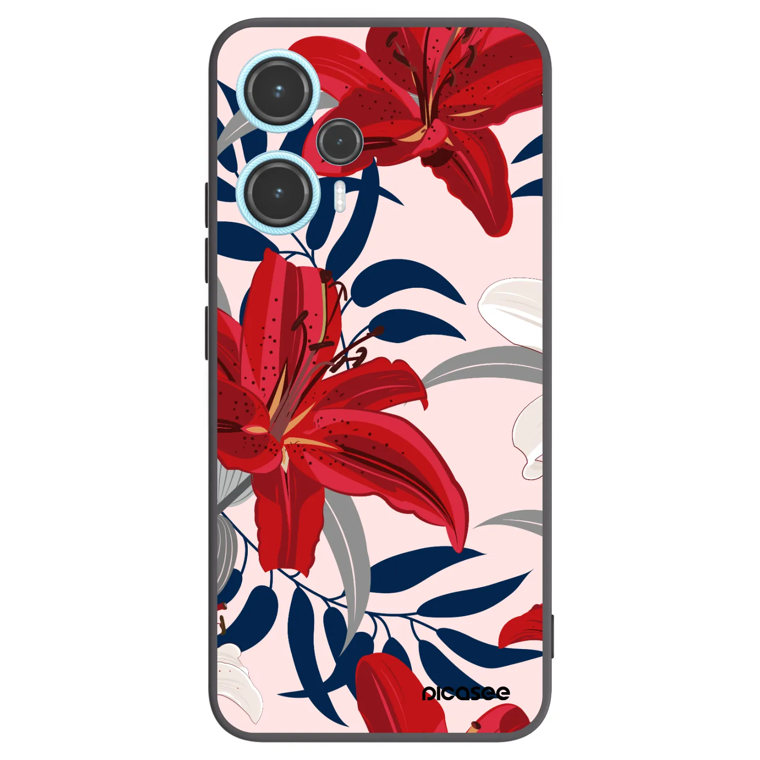 Picasee Μαύρη θήκη σιλικόνης για Xiaomi Poco F5 - Red Lily