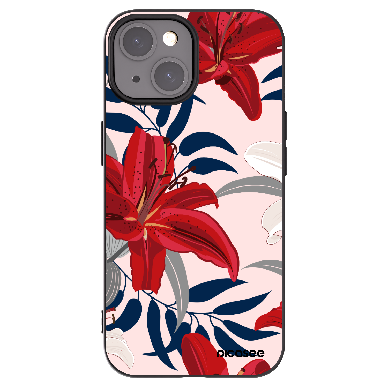 Picasee Μαύρη θήκη σιλικόνης για Apple iPhone 15 - Red Lily