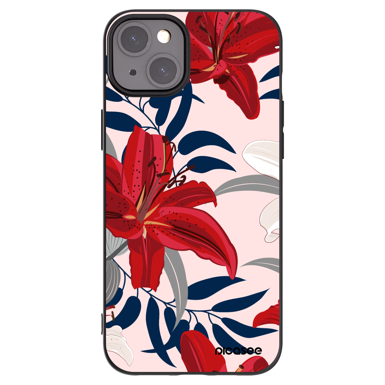 Picasee Μαύρη θήκη σιλικόνης για Apple iPhone 15 Plus - Red Lily