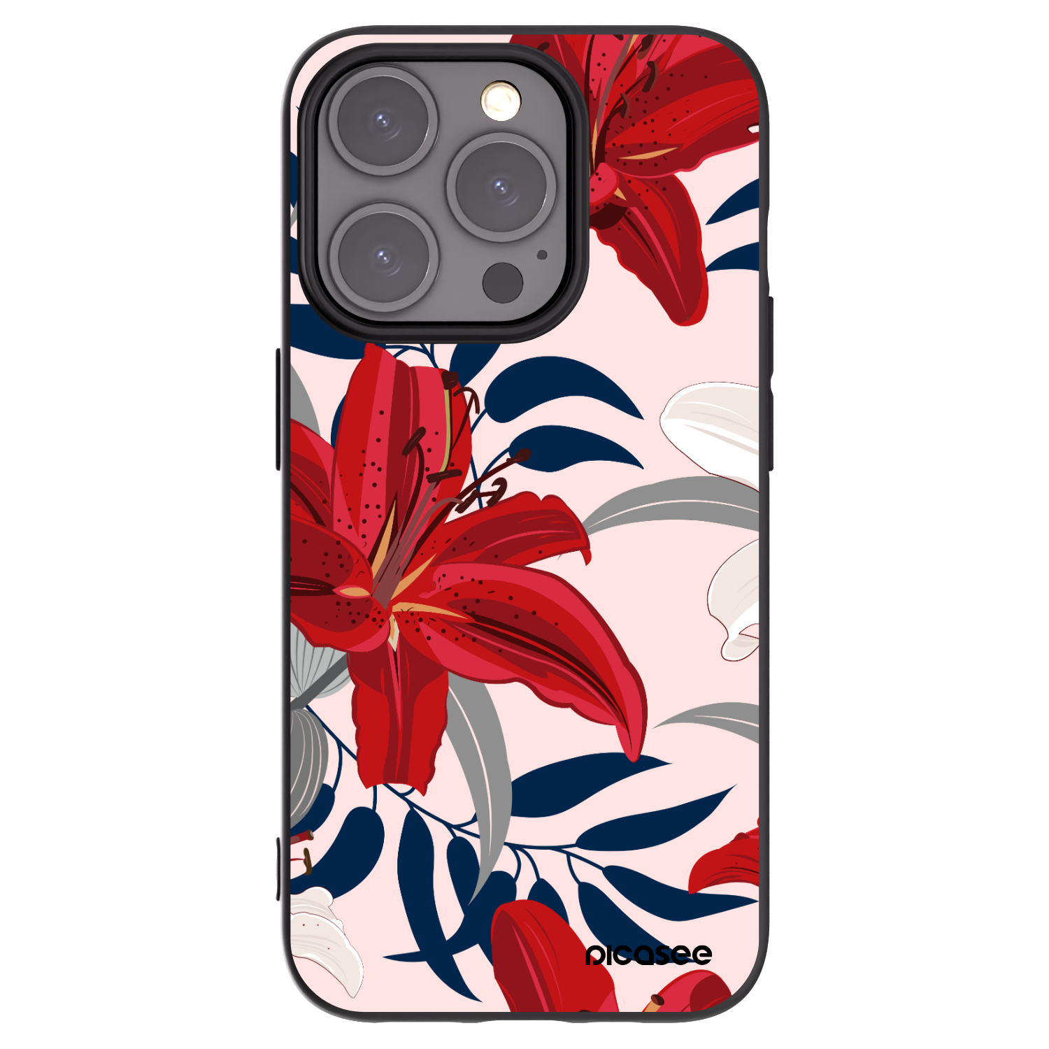 Picasee Μαύρη θήκη σιλικόνης για Apple iPhone 15 Pro - Red Lily