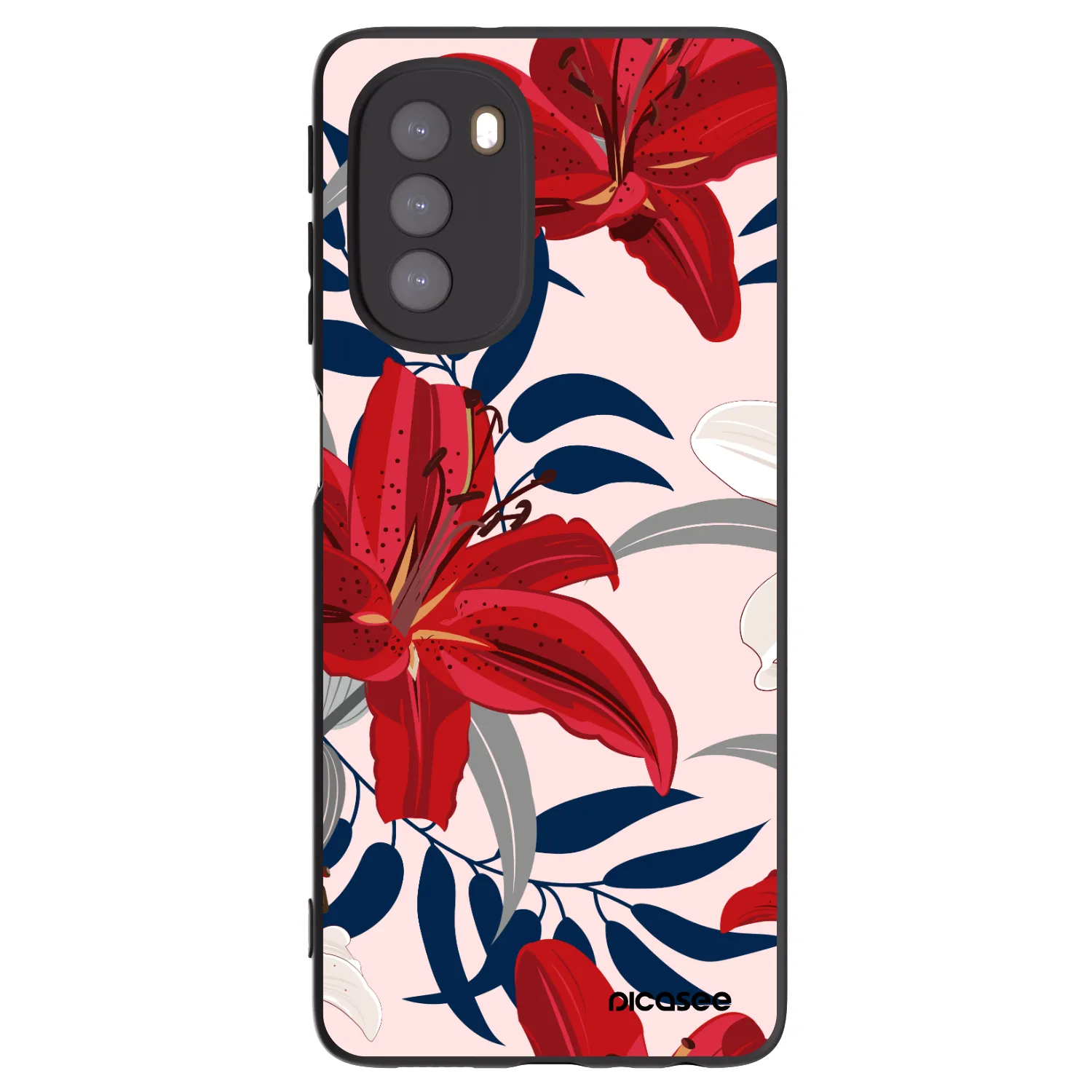 Picasee Μαύρη θήκη σιλικόνης για Motorola Moto G51 - Red Lily