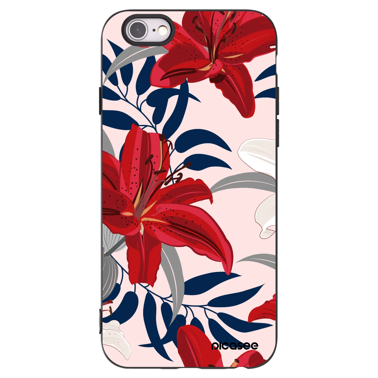 Picasee Μαύρη θήκη σιλικόνης για Apple iPhone 6/6S - Red Lily
