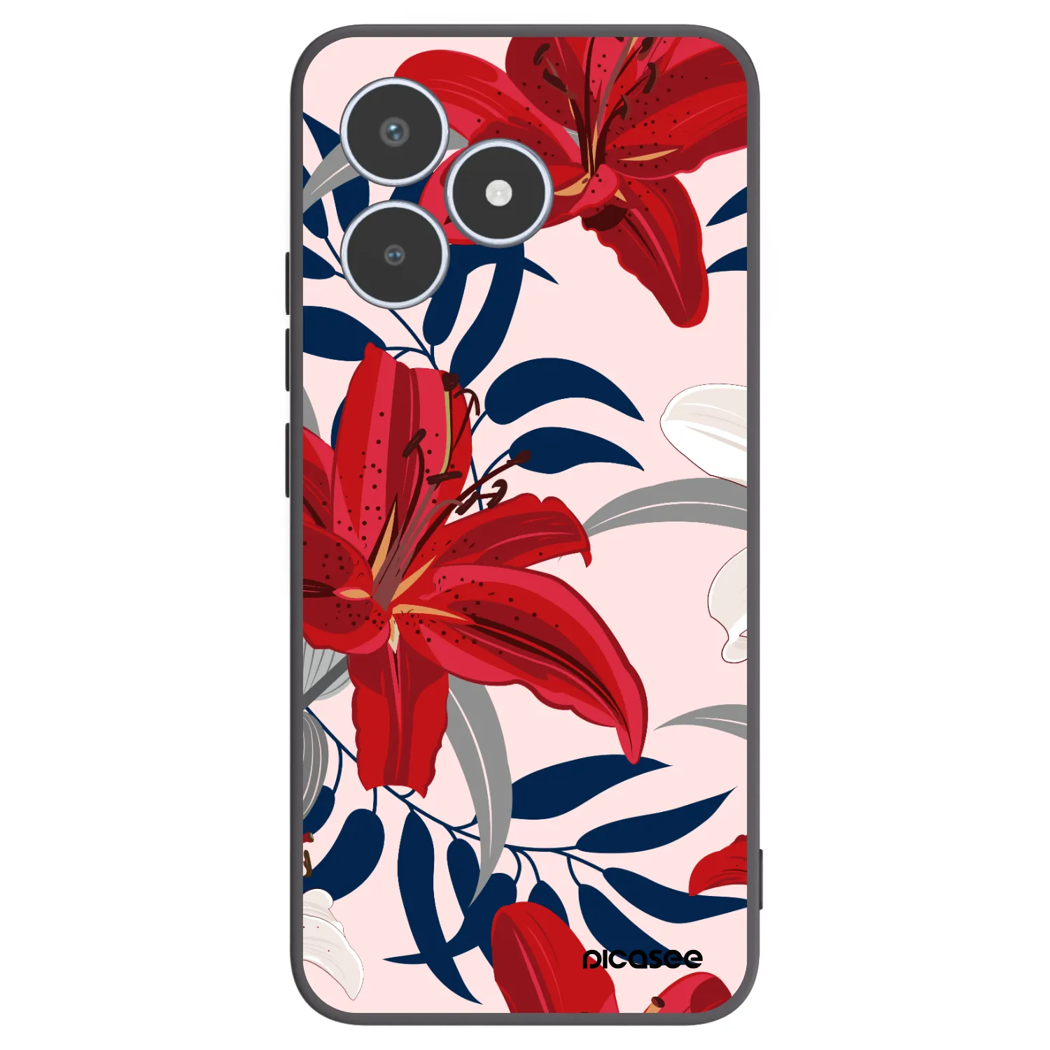 Picasee Μαύρη θήκη σιλικόνης για Realme C53 - Red Lily