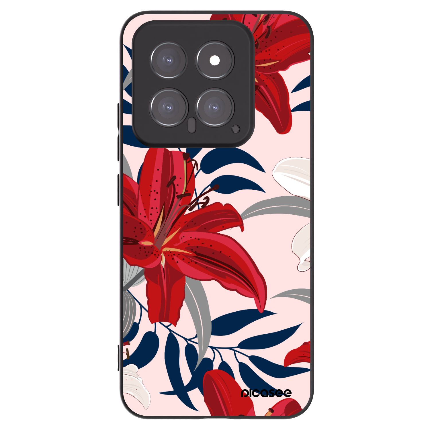 Picasee Μαύρη θήκη σιλικόνης για Xiaomi 14 - Red Lily